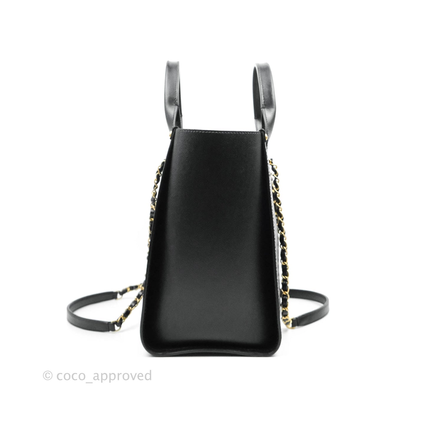 Chanel Small Studded Black Caviar Deauville Shopping Bag Aged Gold Hardware