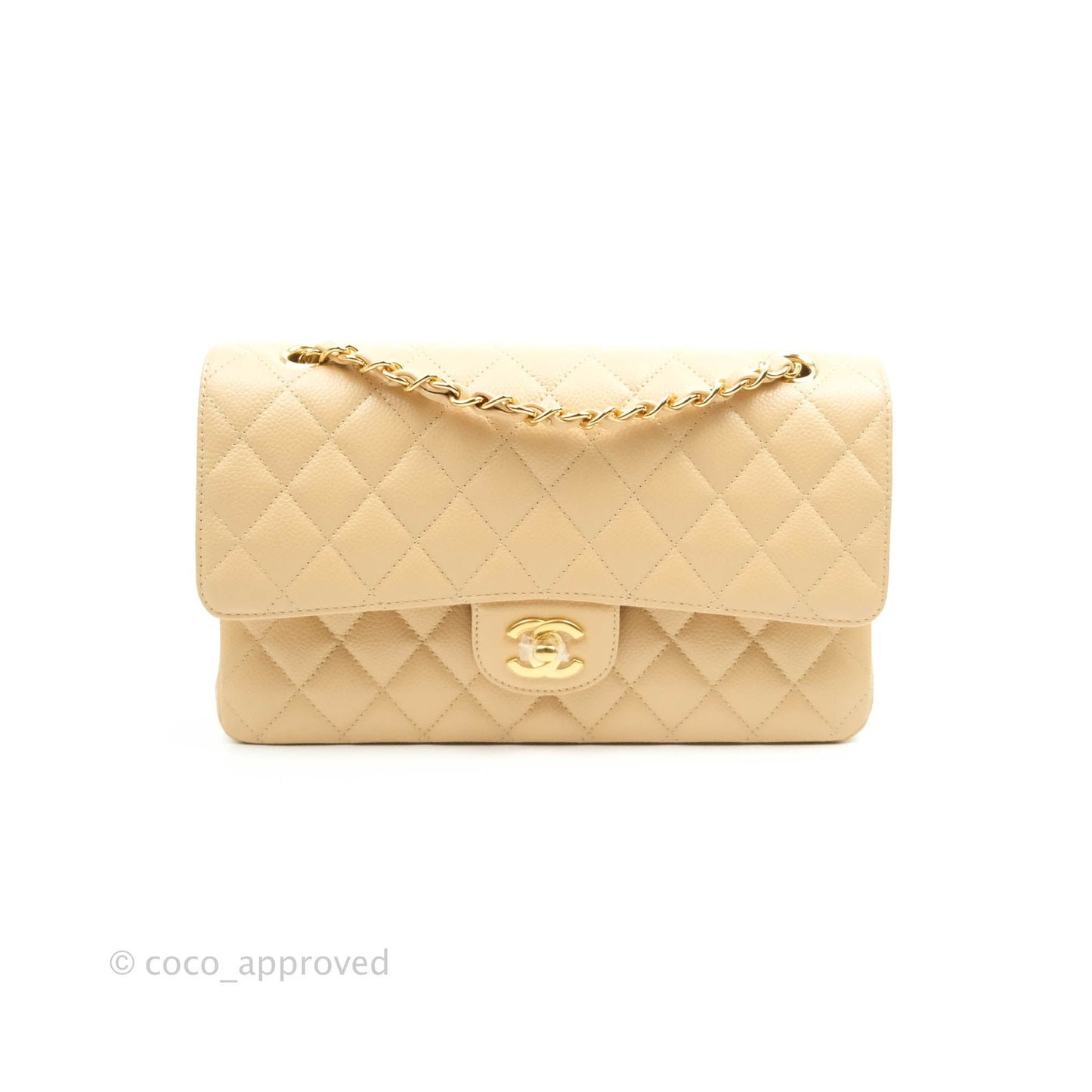 Chanel Classic M/L Medium Double Flap Beige Caviar Gold Hardware