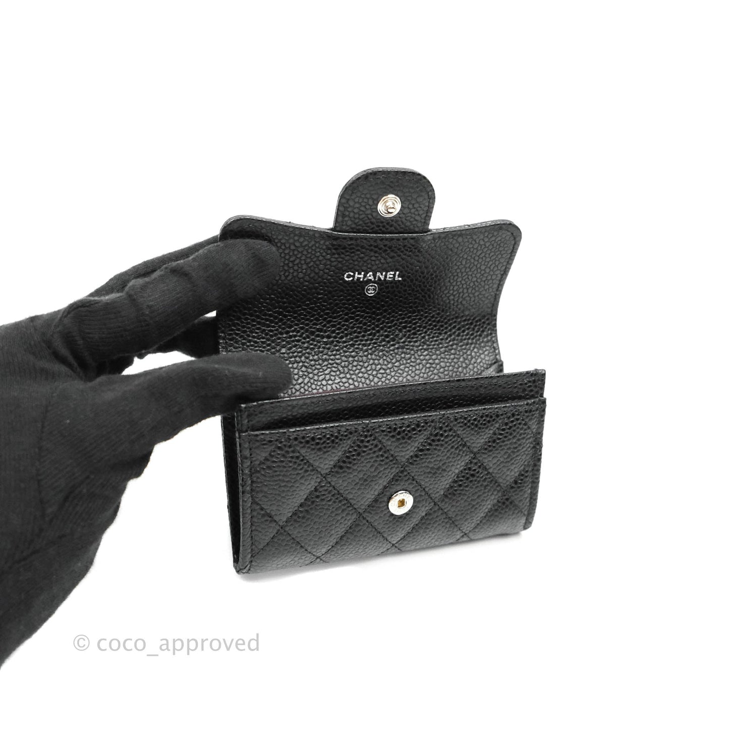 Chanel Quilted Flap Card Holder Black Caviar Silver Hardware