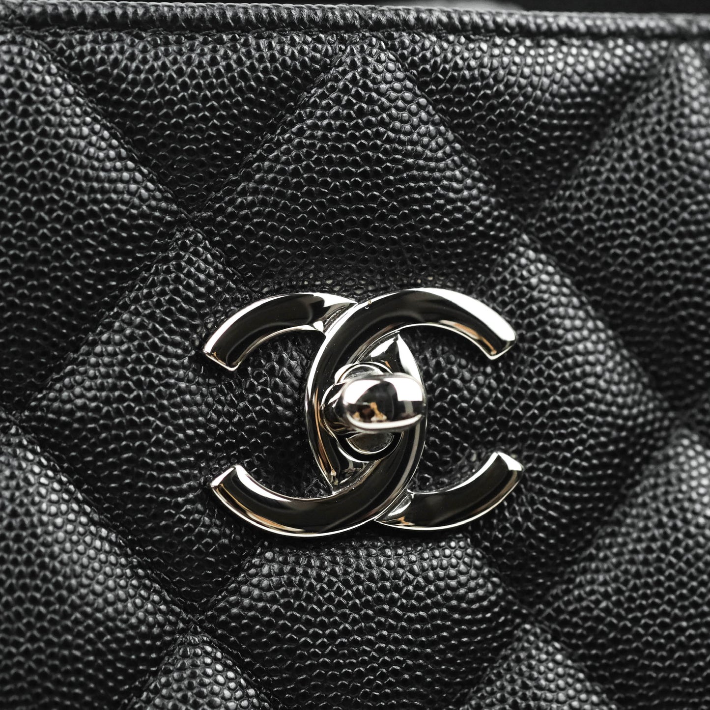Chanel Classic Quilted Black Caviar Shopping Bag Silver Hardware