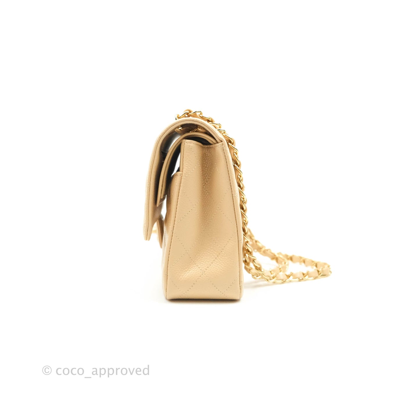 Chanel Classic M/L Medium Double Flap Beige Caviar Gold Hardware