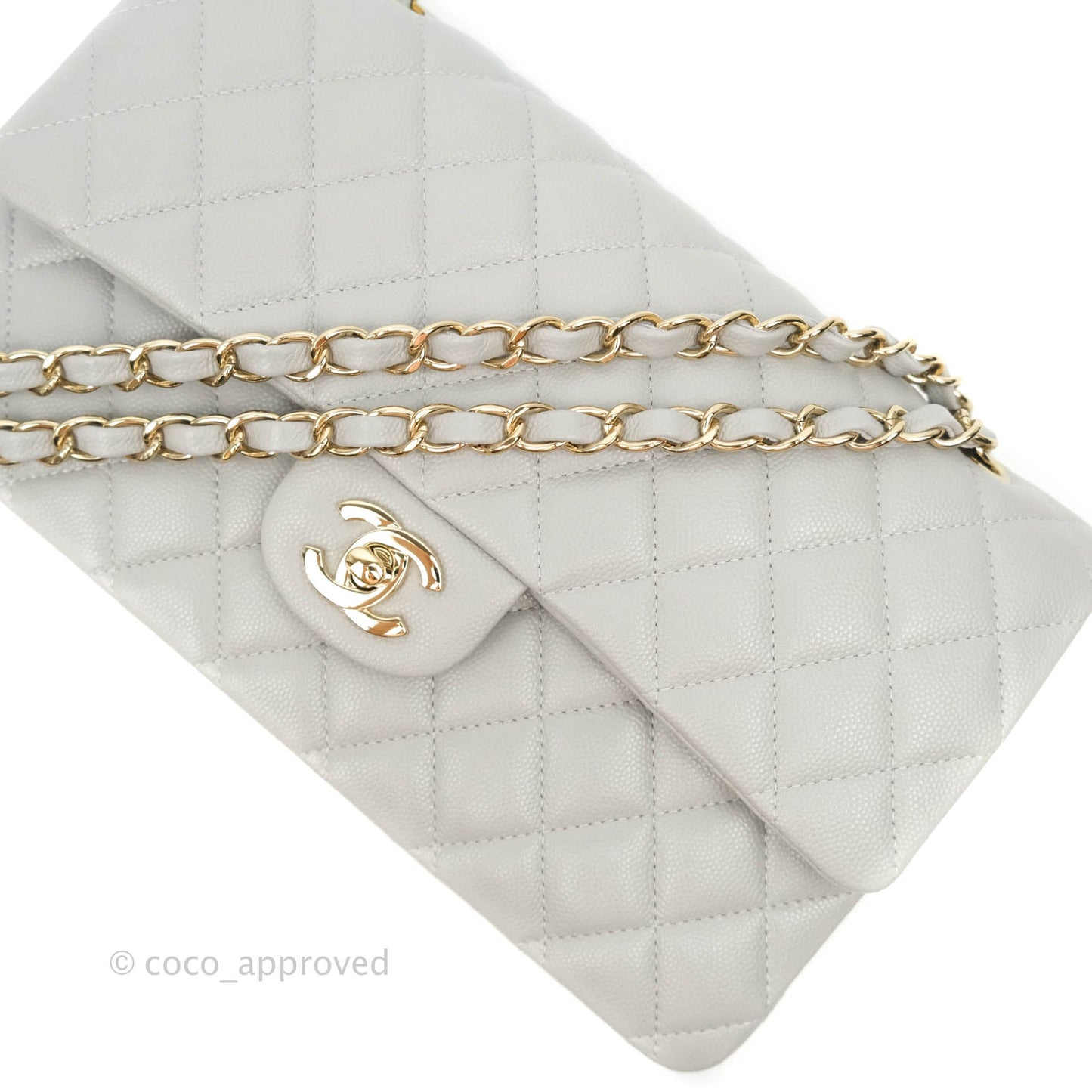 Chanel Classic M/L Medium Double Flap Grey Caviar Gold Hardware