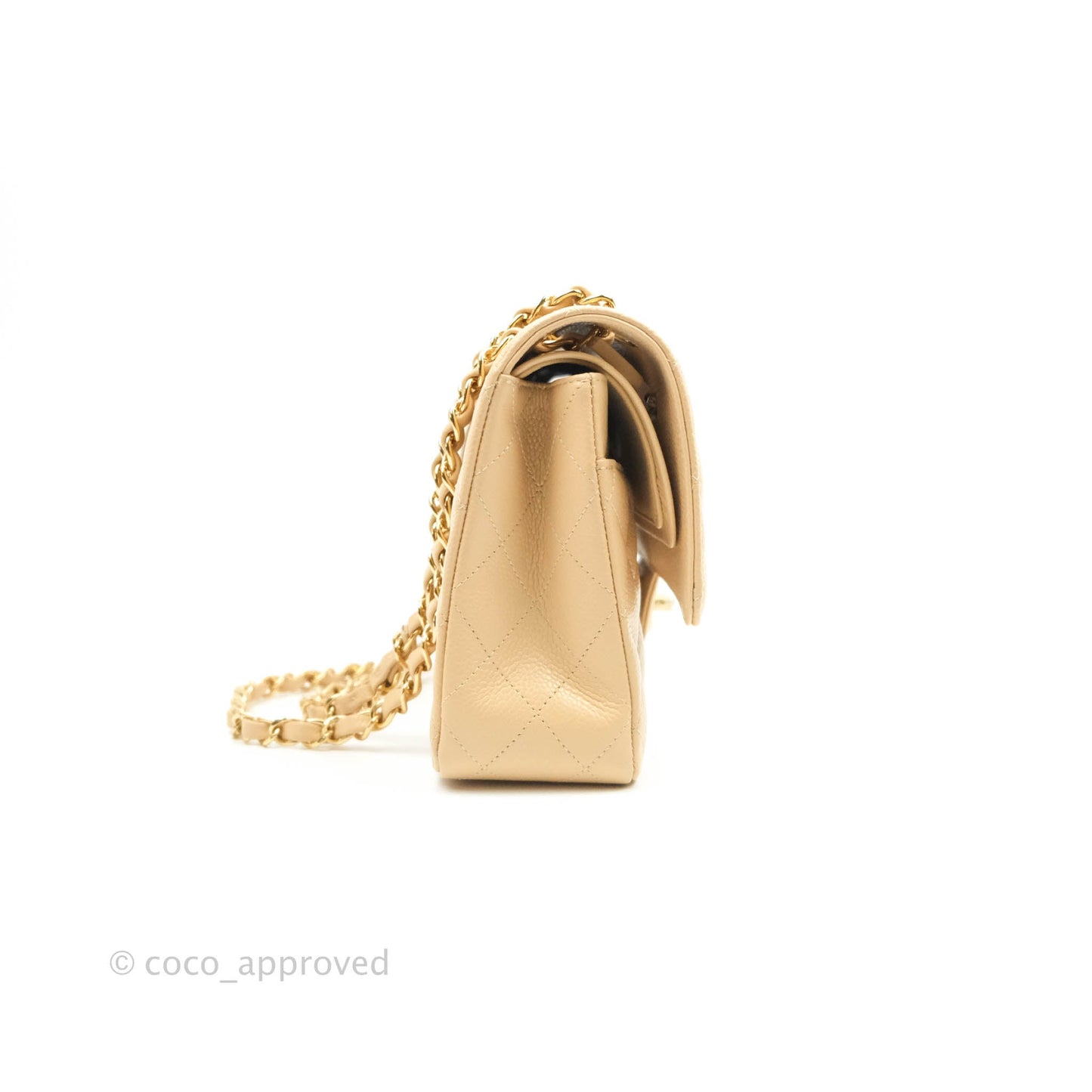 Chanel Classic M/L Medium Double Flap Beige Caviar Gold Hardware
