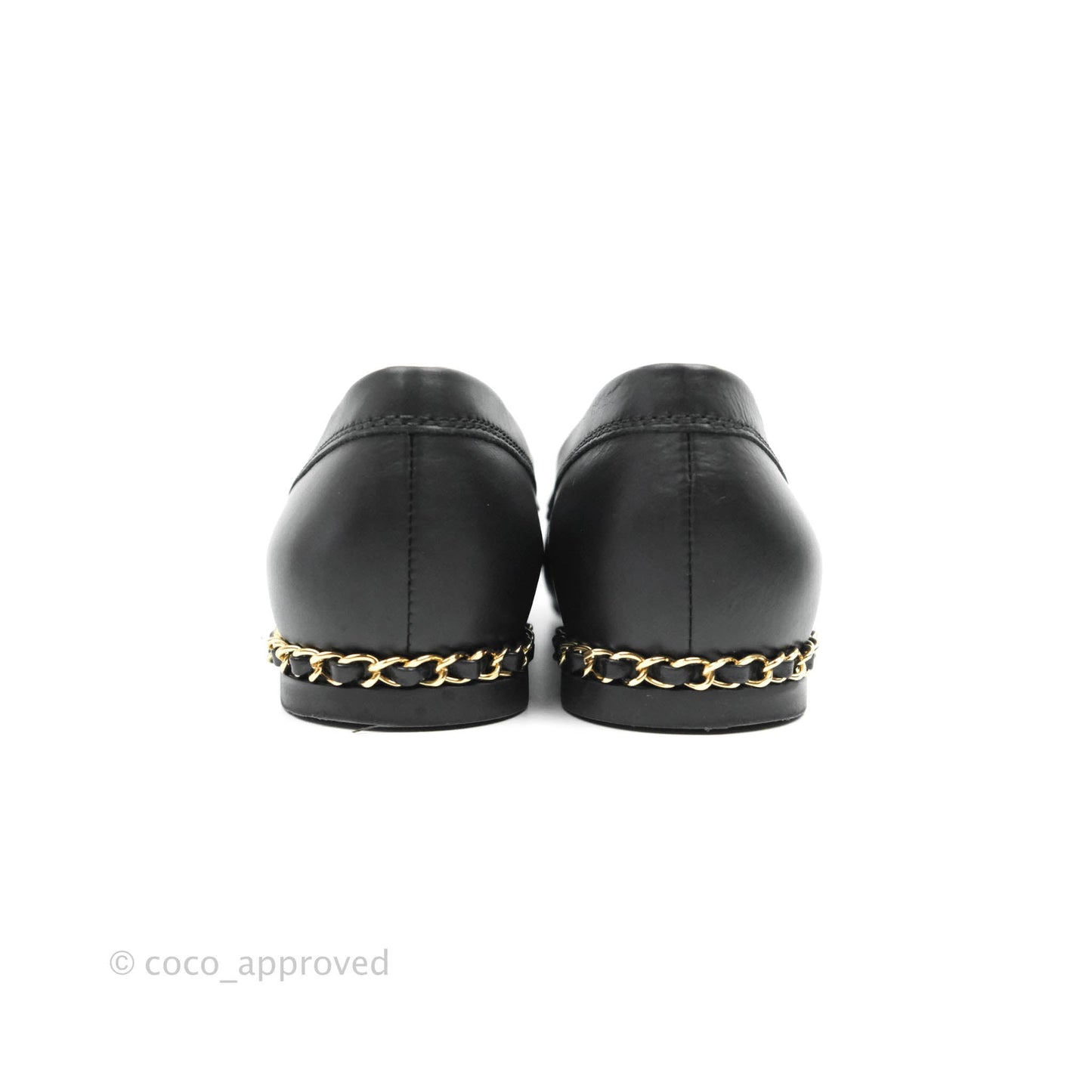 Chanel CC Black Leather Loafers Gold Hardware Size 36.5