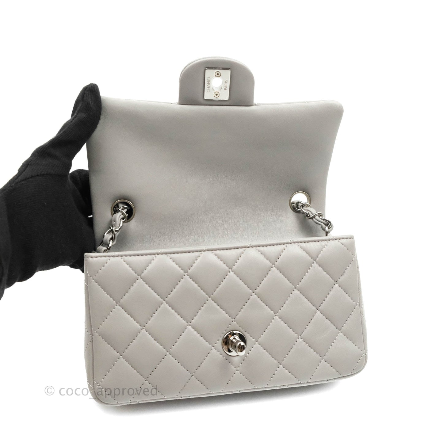 Chanel Quilted Mini Rectangular Grey Lambskin Silver Hardware 21B