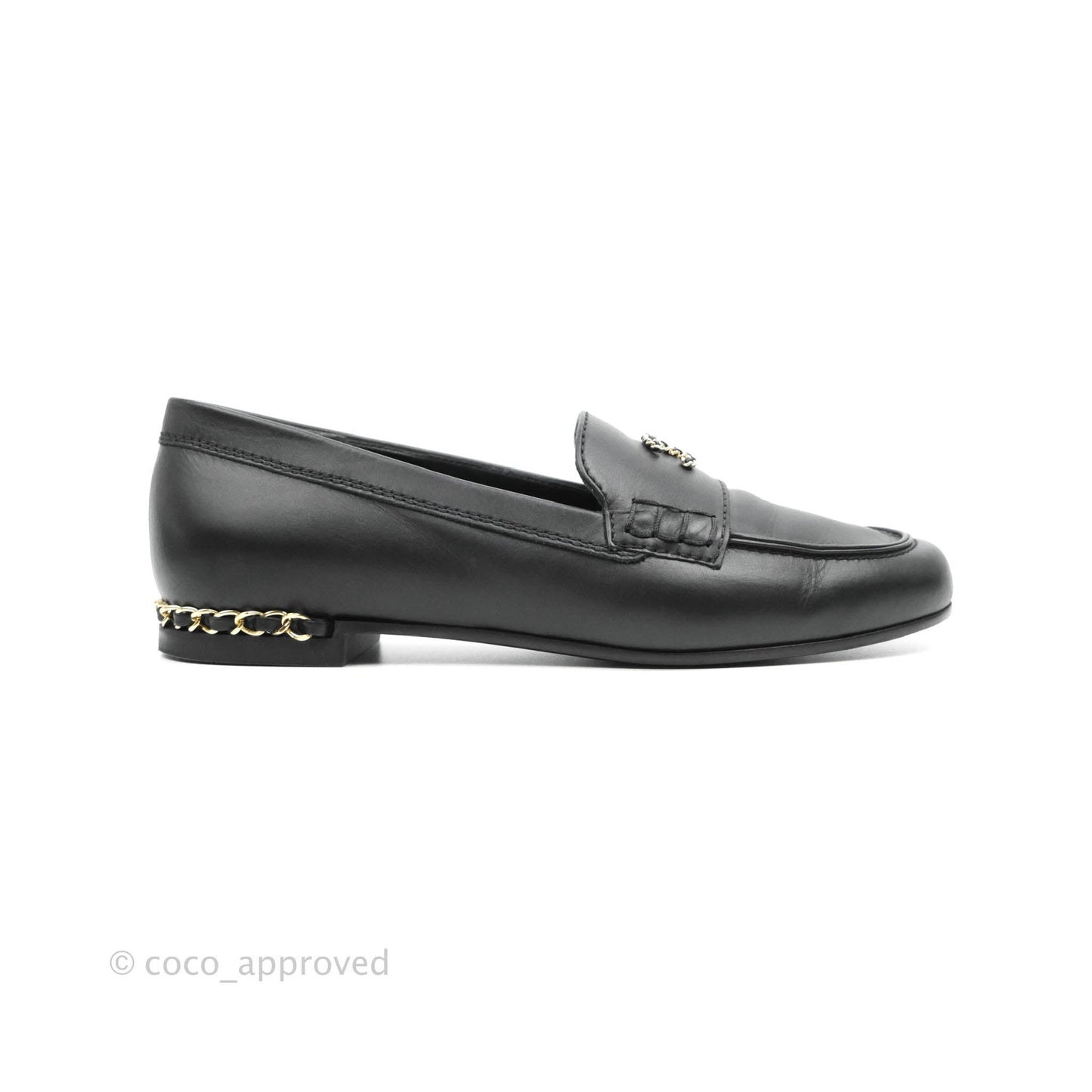 Chanel CC Black Leather Loafers Gold Hardware Size 36.5