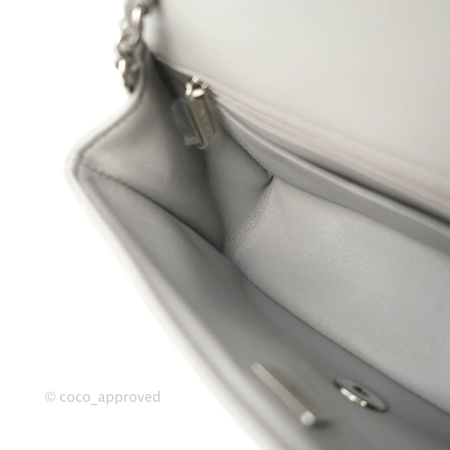 Chanel Quilted Mini Rectangular Grey Lambskin Silver Hardware 21B