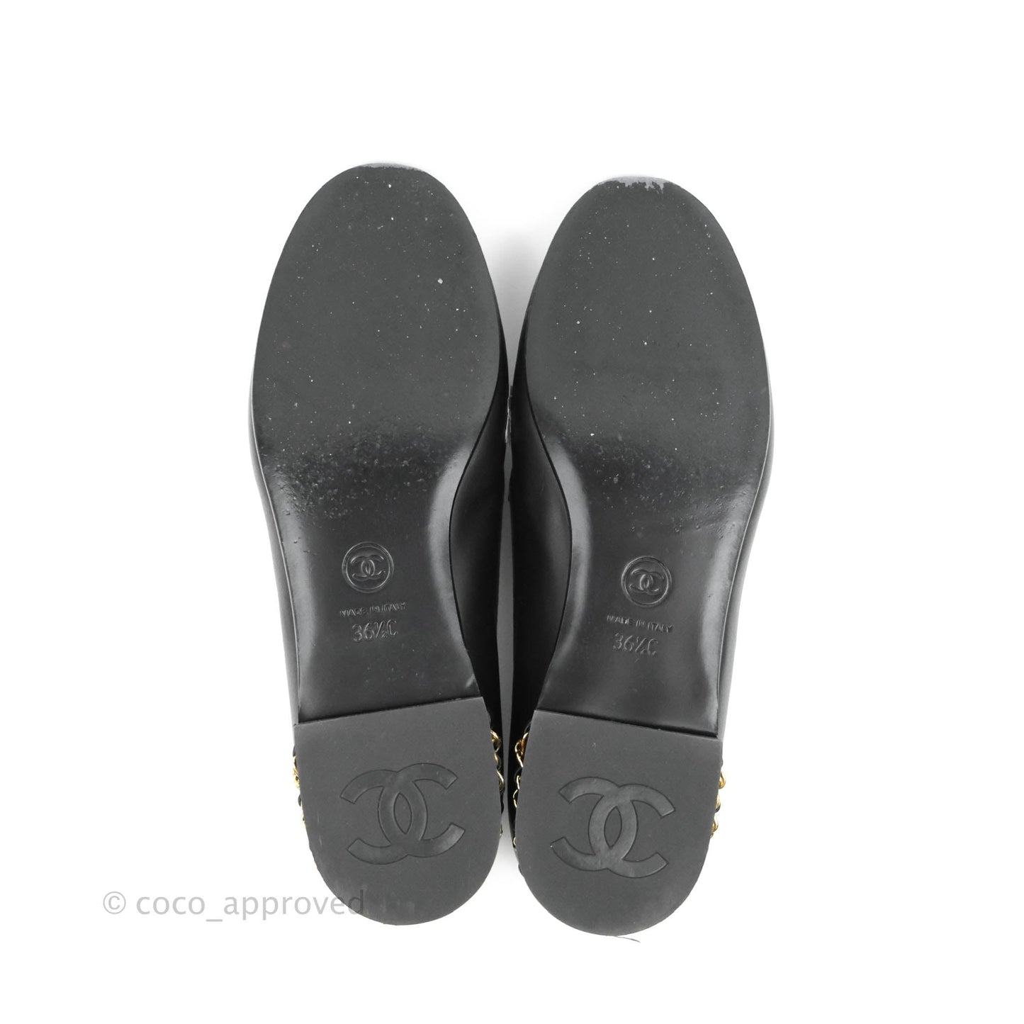 Chanel CC Black Leather Loafers Gold Hardware Size 36.5
