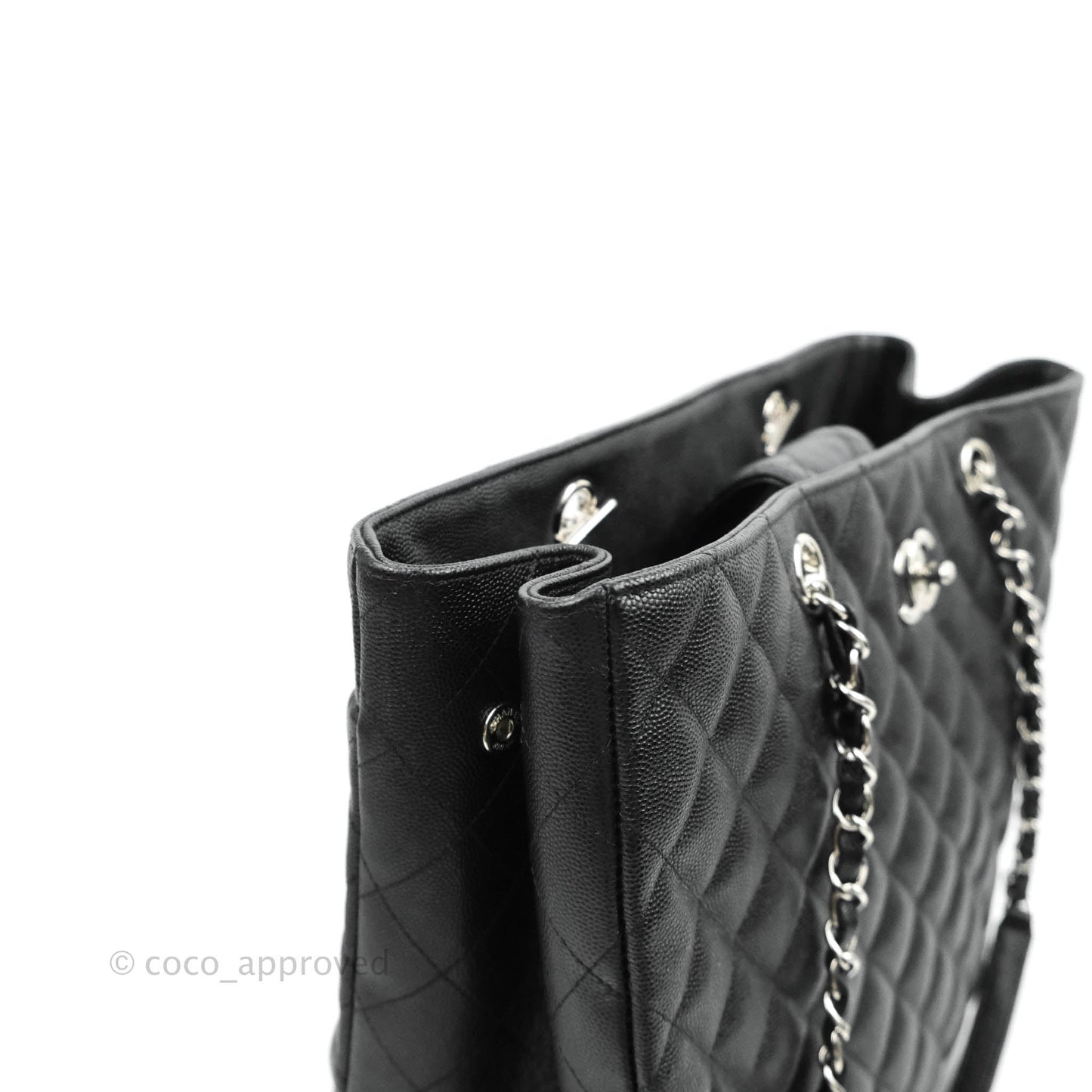 Chanel Classic Quilted Black Caviar Shopping Bag Silver Hardware