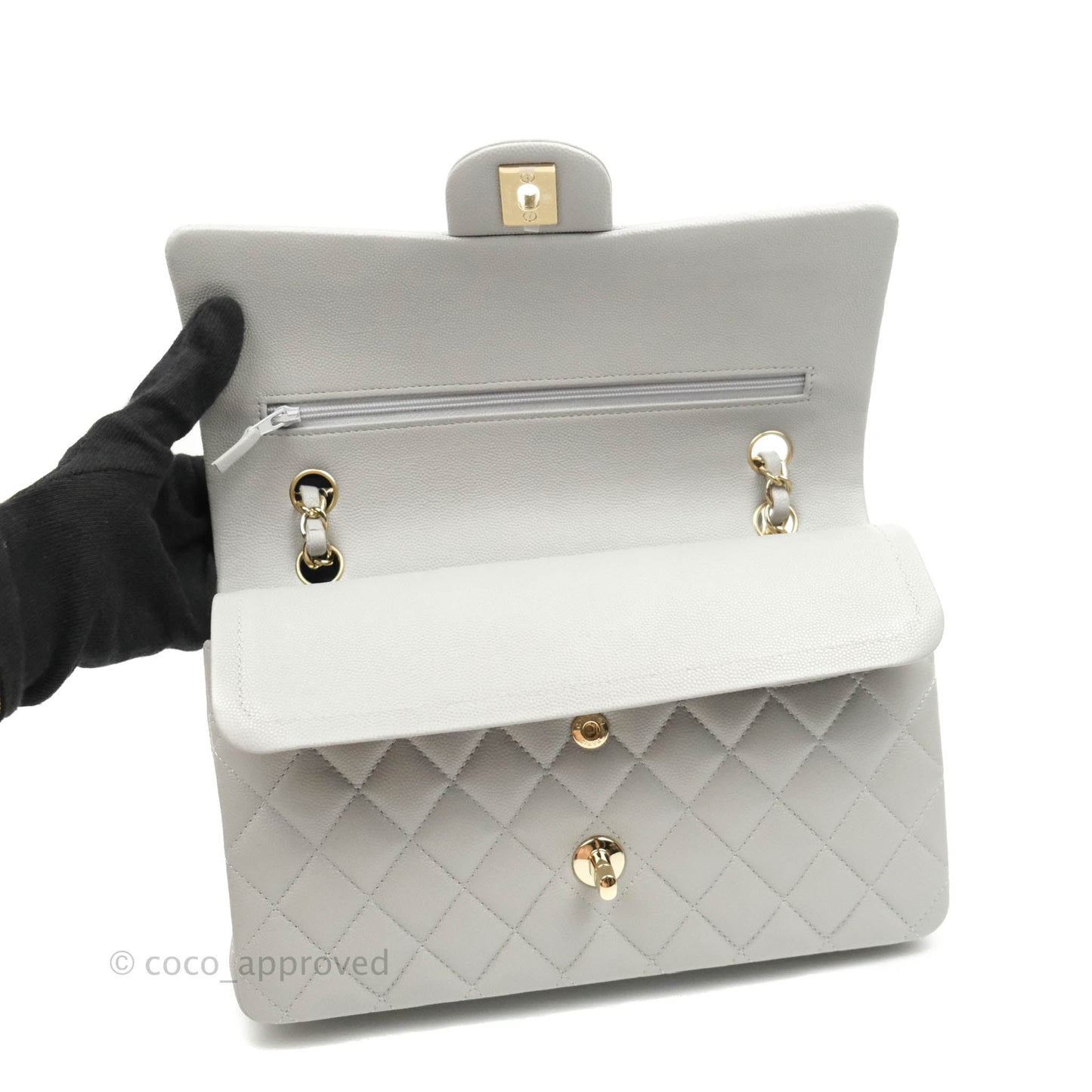 Chanel Classic M/L Medium Double Flap Grey Caviar Gold Hardware