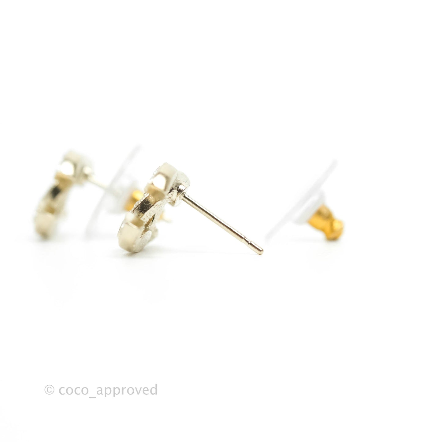 Chanel CC Crystal Earrings Light Gold Tone 21V