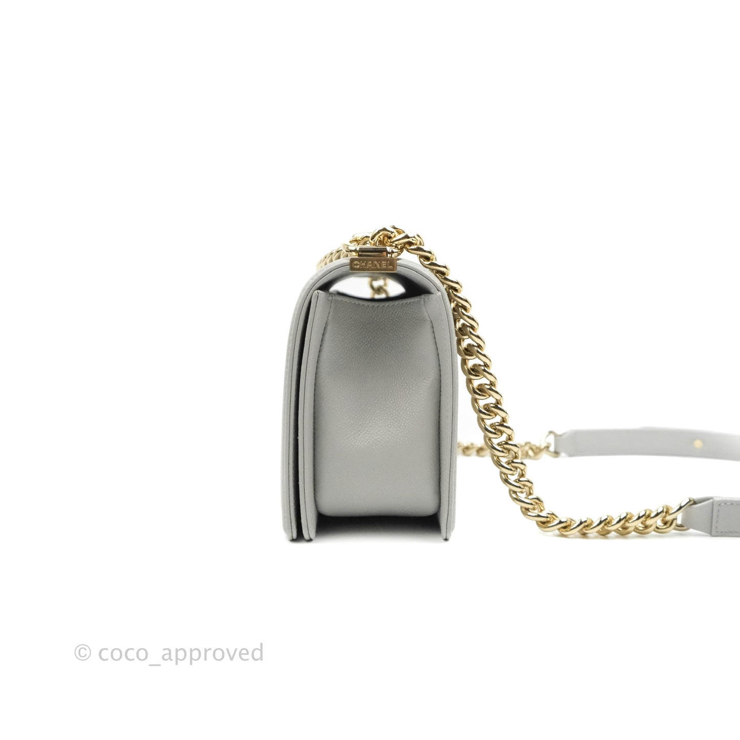 Chanel Old Medium Quilted Boy Bag Grey Caviar Gold Hardware
