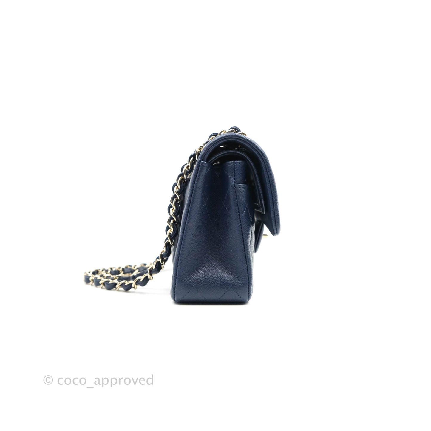 Chanel Classic Small S/M Flap Dark Blue Caviar Gold Hardware 21P