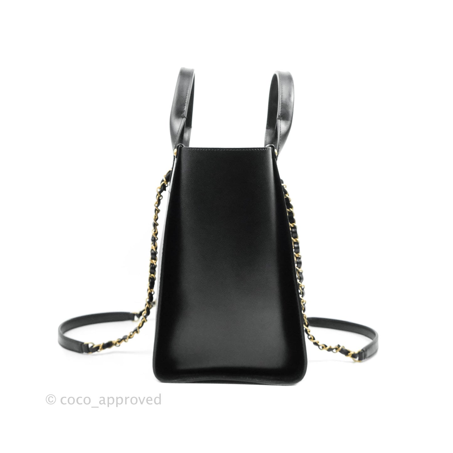 Chanel Small Studded Black Caviar Deauville Shopping Bag Aged Gold Hardware