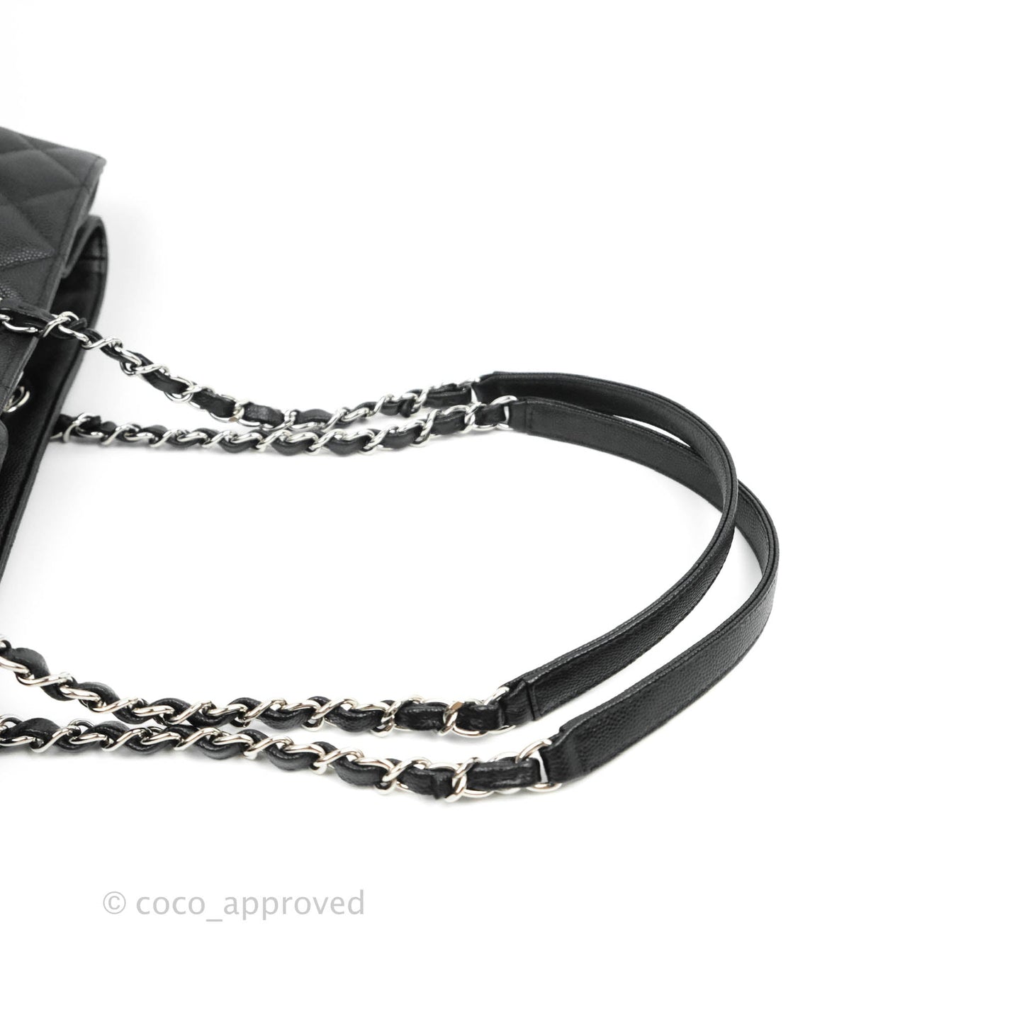 Chanel Classic Quilted Black Caviar Shopping Bag Silver Hardware