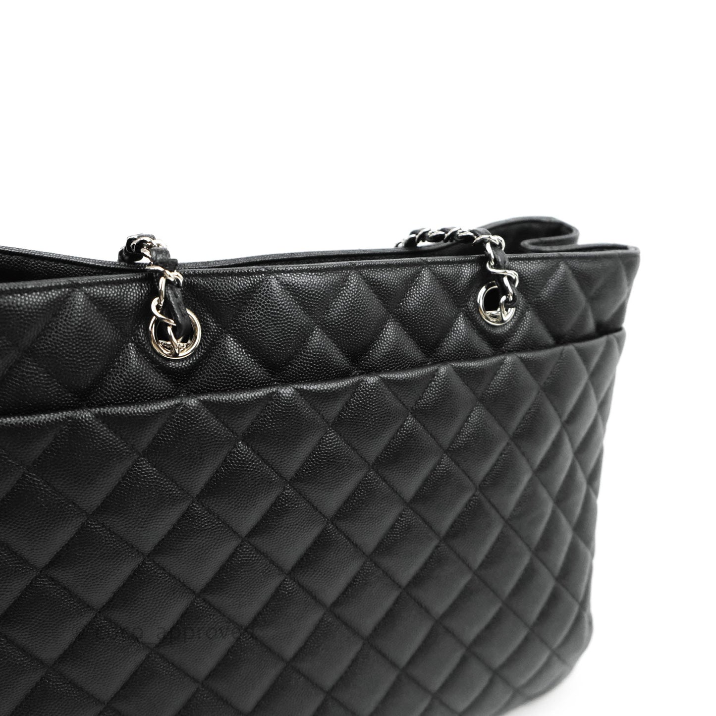 Chanel Classic Quilted Black Caviar Shopping Bag Silver Hardware