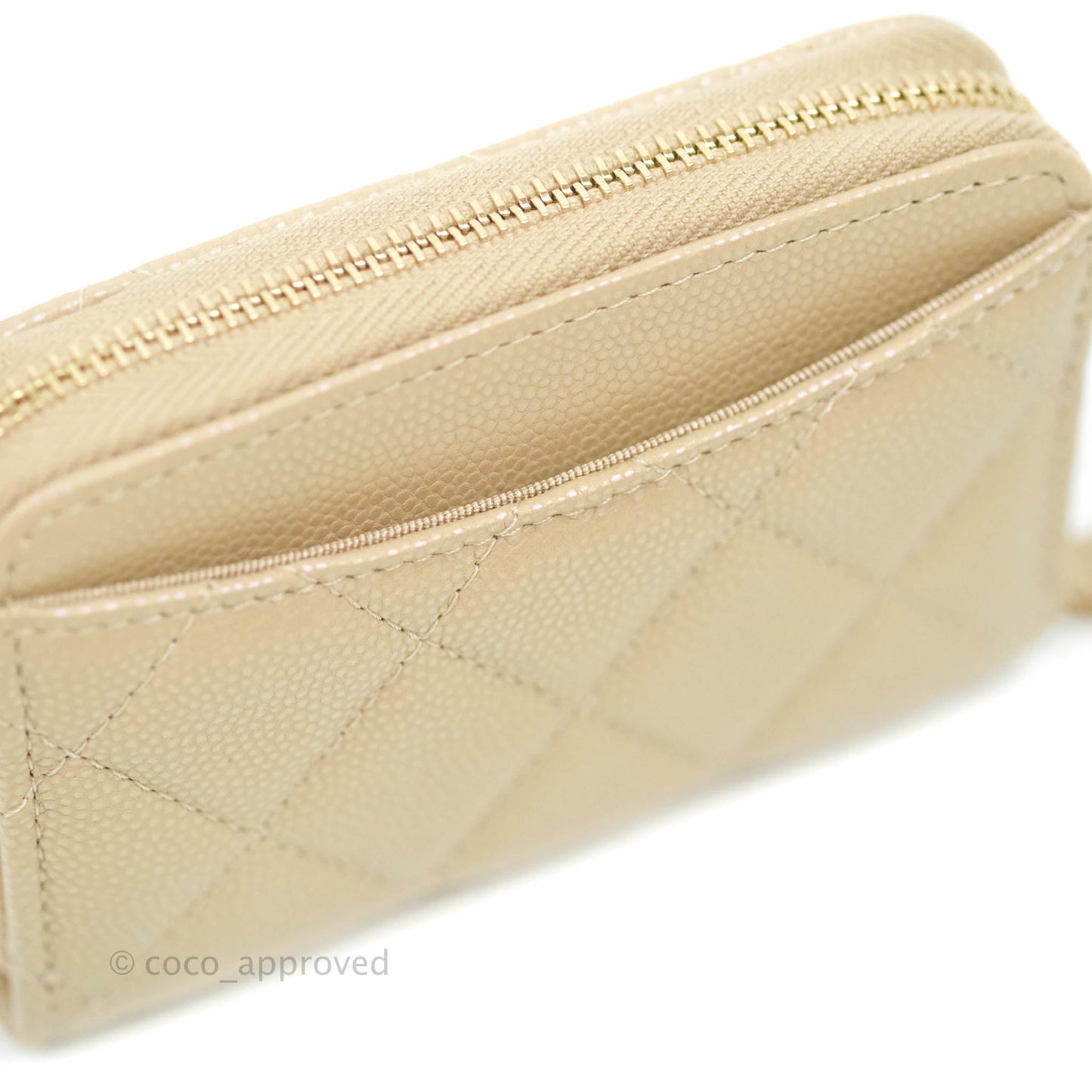 Chanel Classic Zipped Coin Purse Iridescent Beige Caviar Gold Hardware 21S
