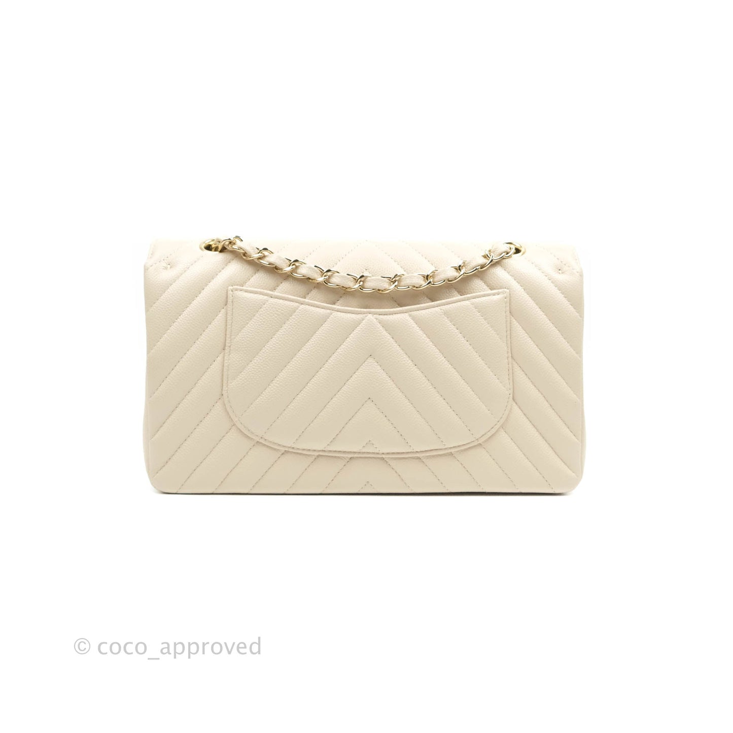Chanel Classic M/L Medium Double Flap Chevron Light Beige Caviar Gold Hardware 20B