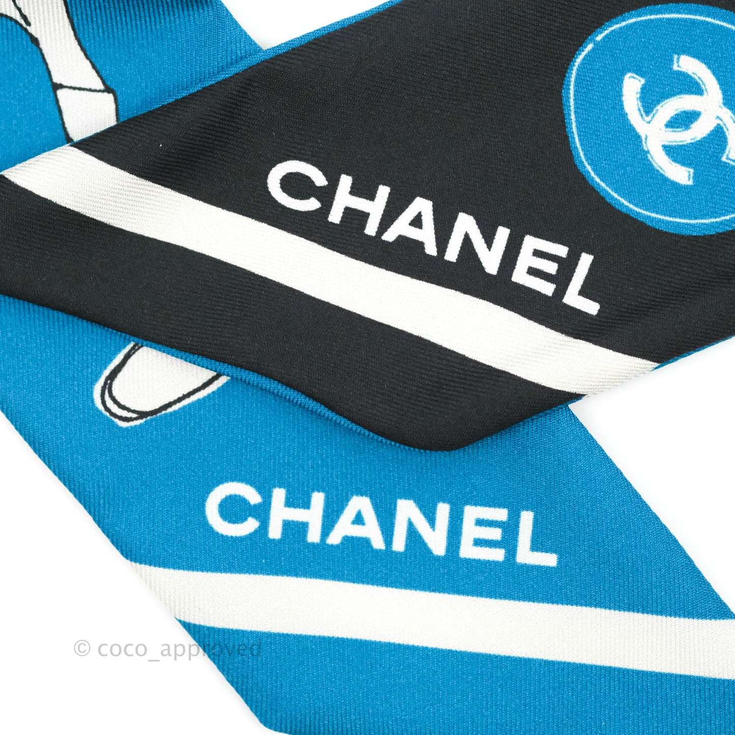 Chanel Silk Twilly in Dark Sky Blue & Black
