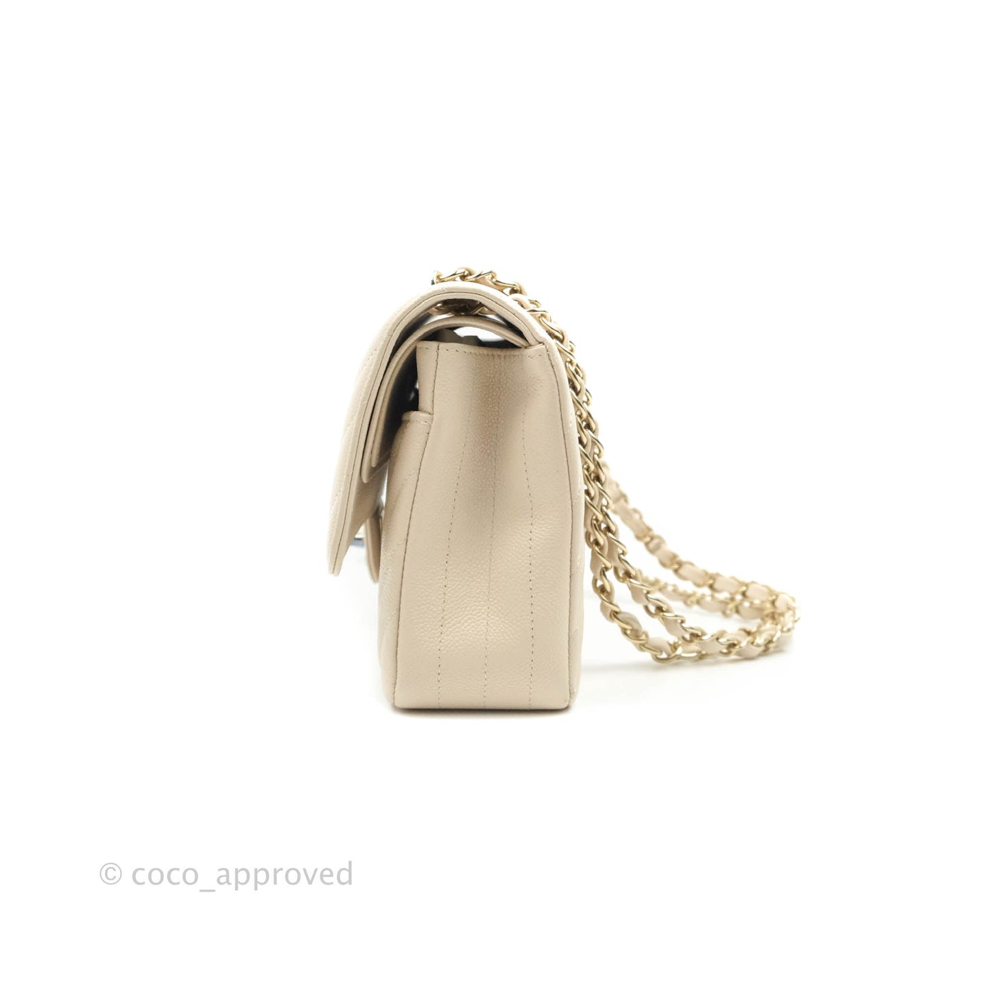Chanel Classic M/L Medium Double Flap Chevron Light Beige Caviar Gold Hardware 20B