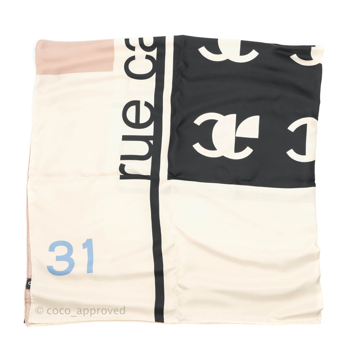Chanel CC Silk Square Scarf in Cream
