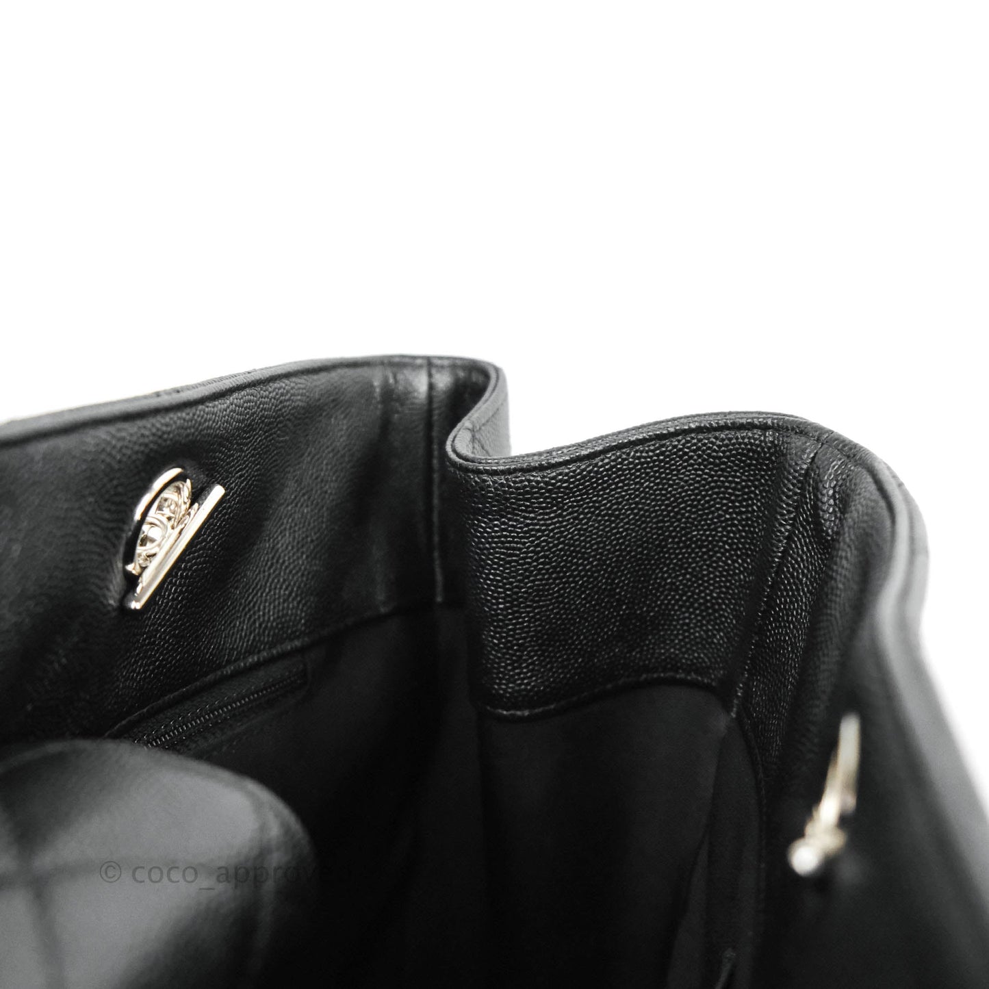 Chanel Classic Quilted Black Caviar Shopping Bag Silver Hardware