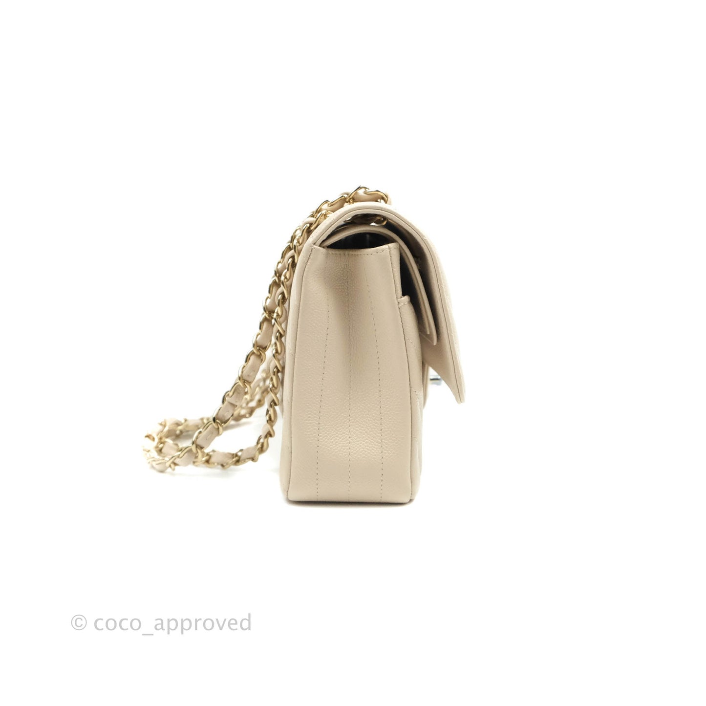 Chanel Classic M/L Medium Double Flap Chevron Light Beige Caviar Gold Hardware 20B