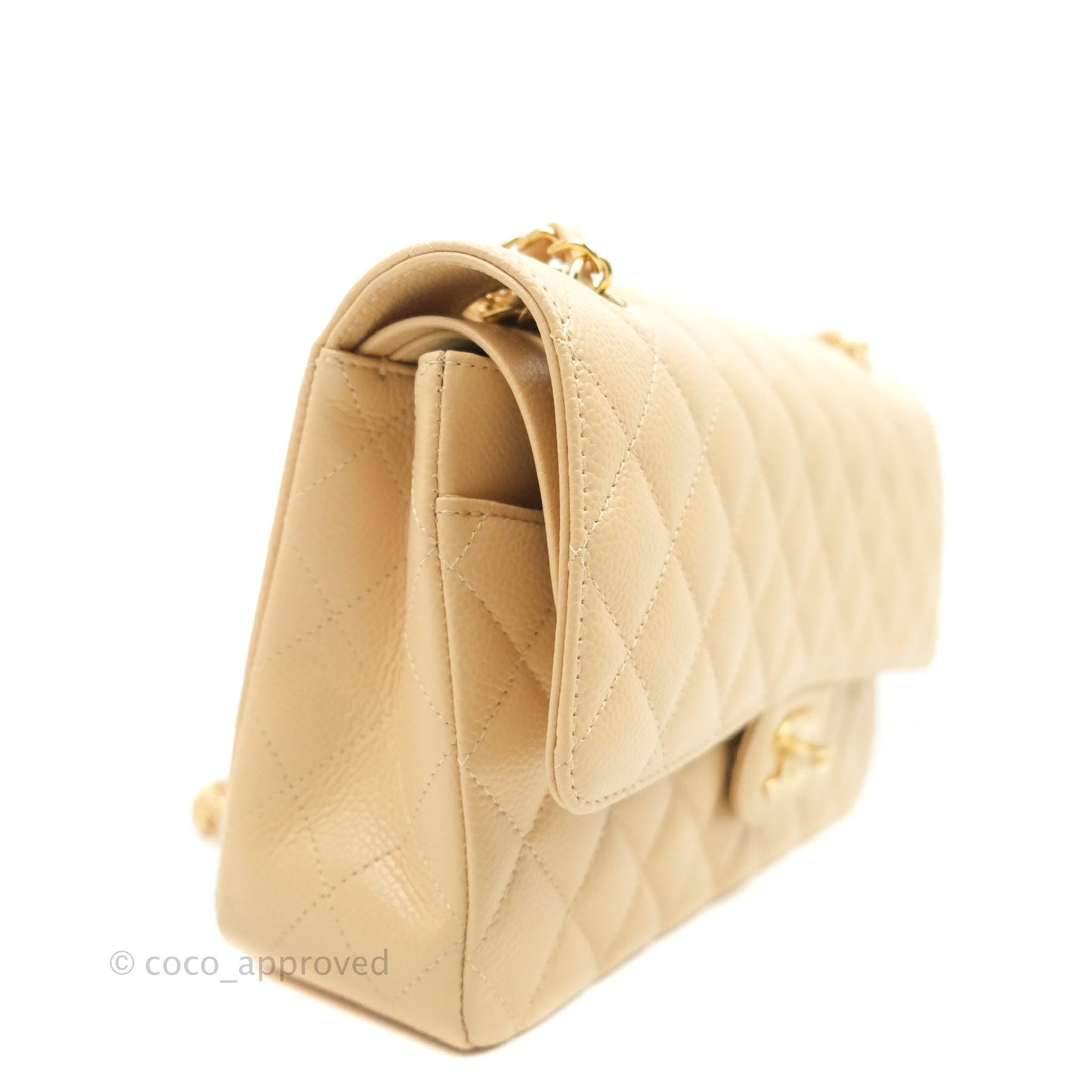 Chanel Classic M/L Medium Double Flap Beige Caviar Gold Hardware