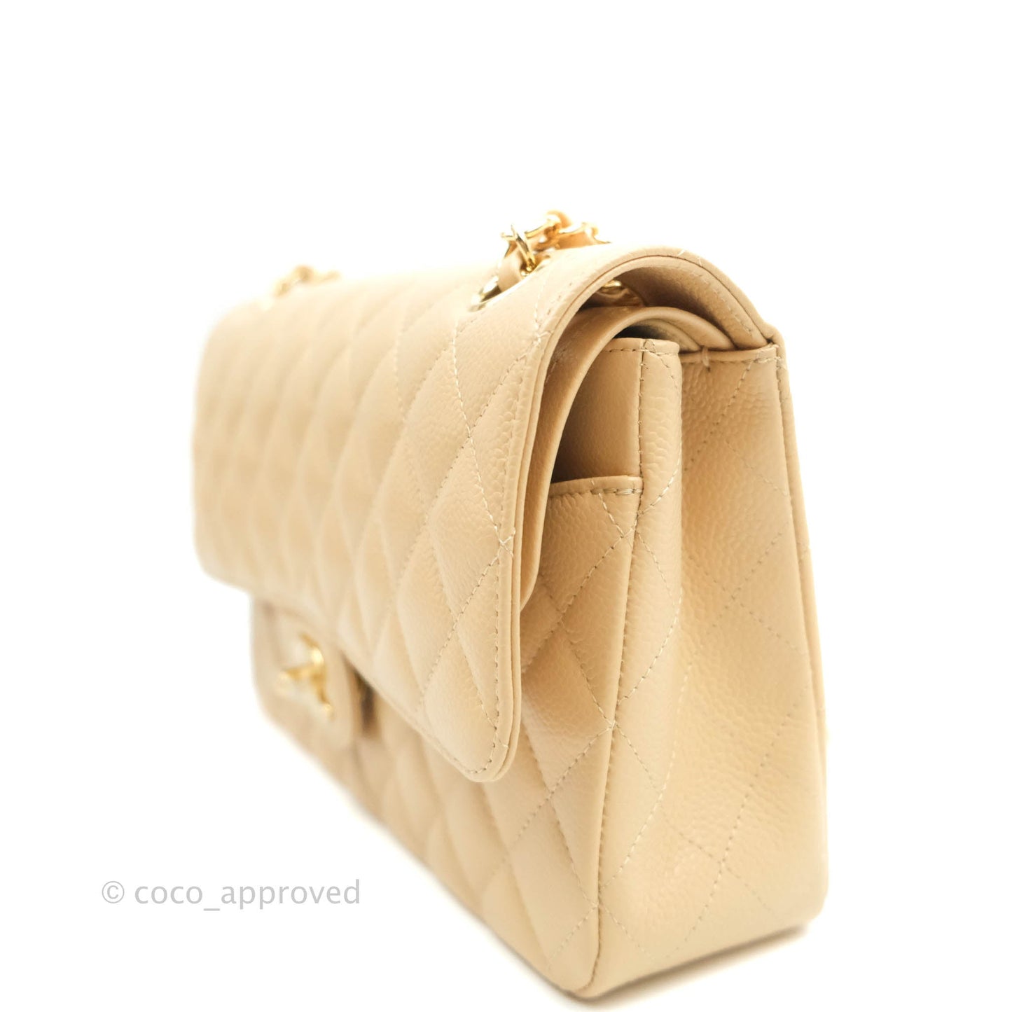 Chanel Classic M/L Medium Double Flap Beige Caviar Gold Hardware