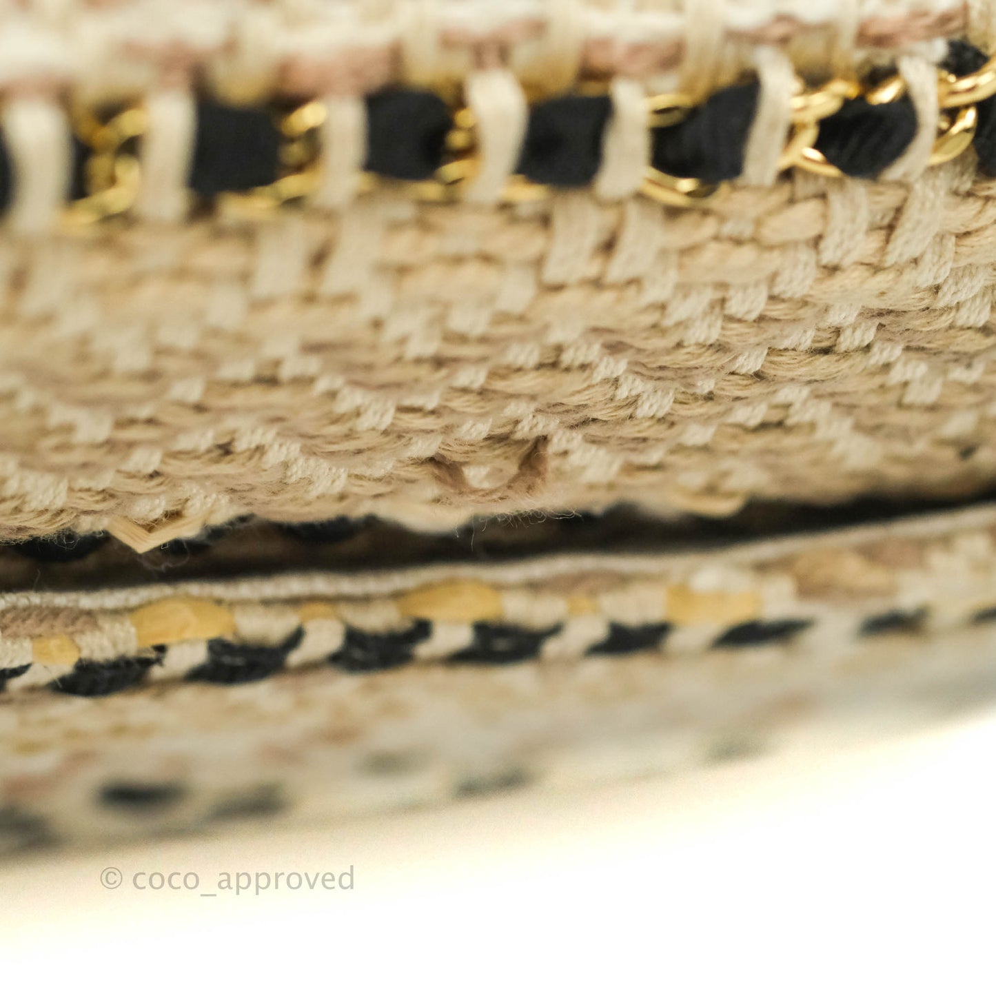 Chanel Mini Rectangular Flap Beige Tweed Chain Braid Aged Gold Hardware 19P
