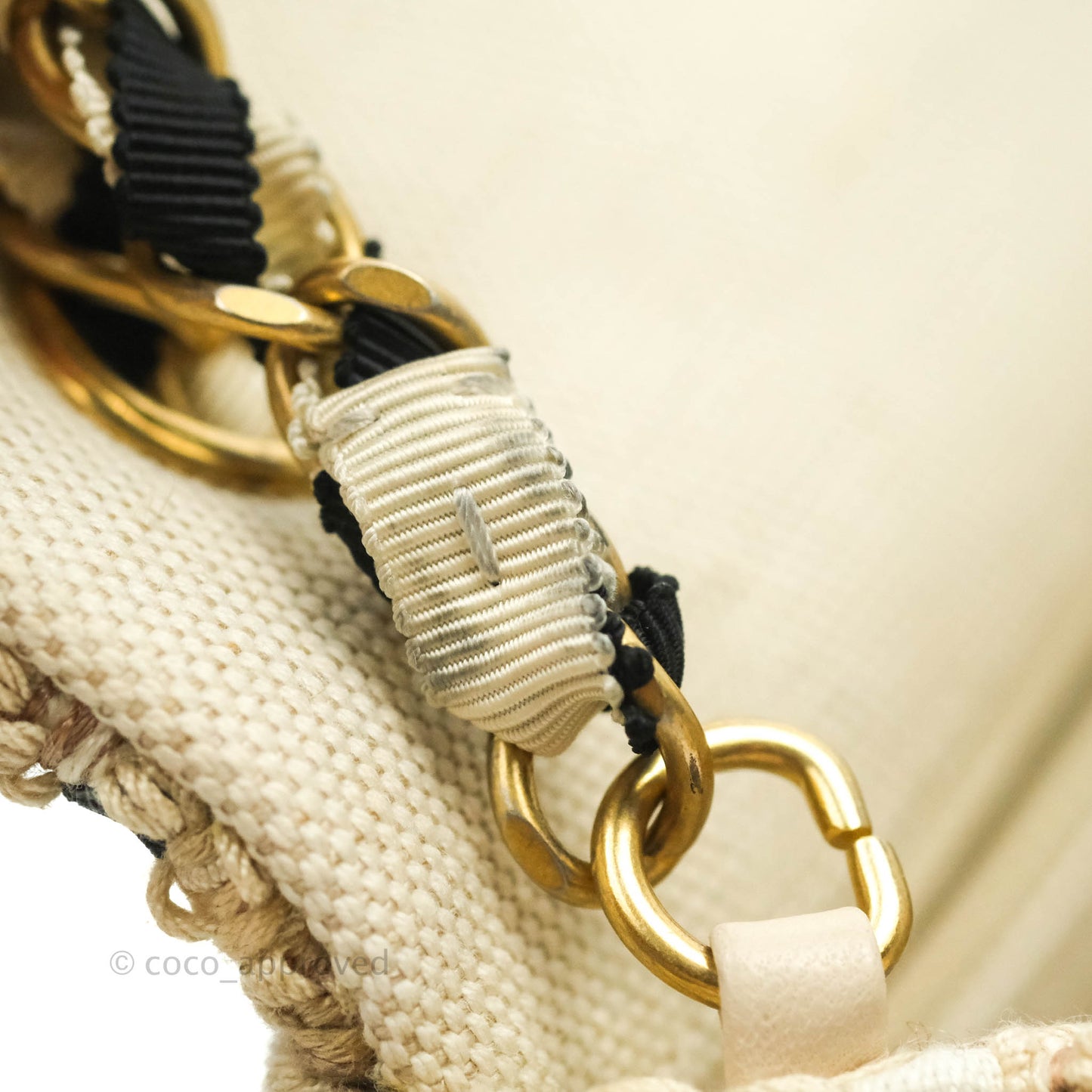 Chanel Mini Rectangular Flap Beige Tweed Chain Braid Aged Gold Hardware 19P