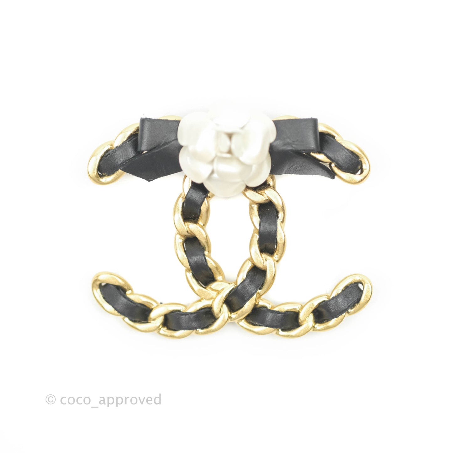 Chanel CC Braid Camellia Brooch Aged Gold Tone 20A