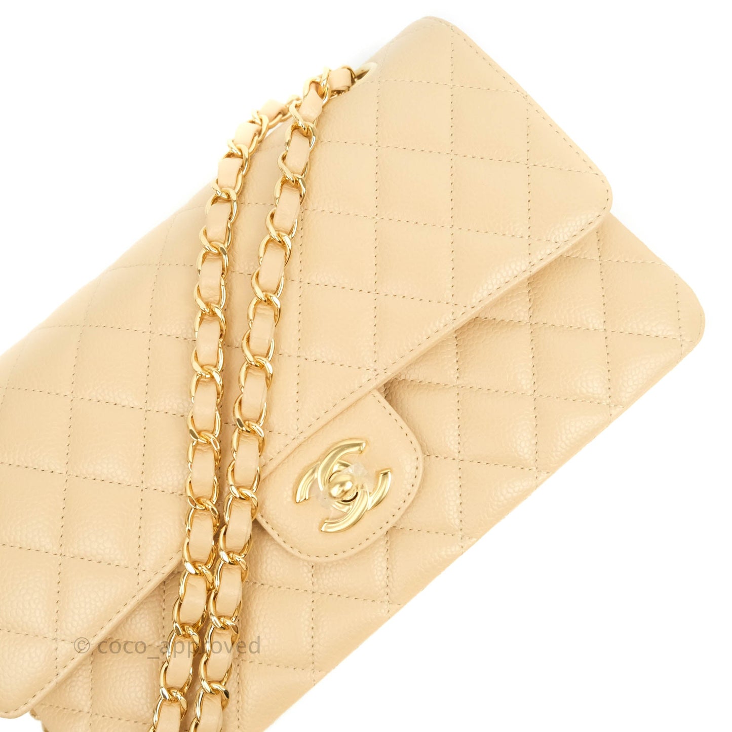 Chanel Classic M/L Medium Double Flap Beige Caviar Gold Hardware
