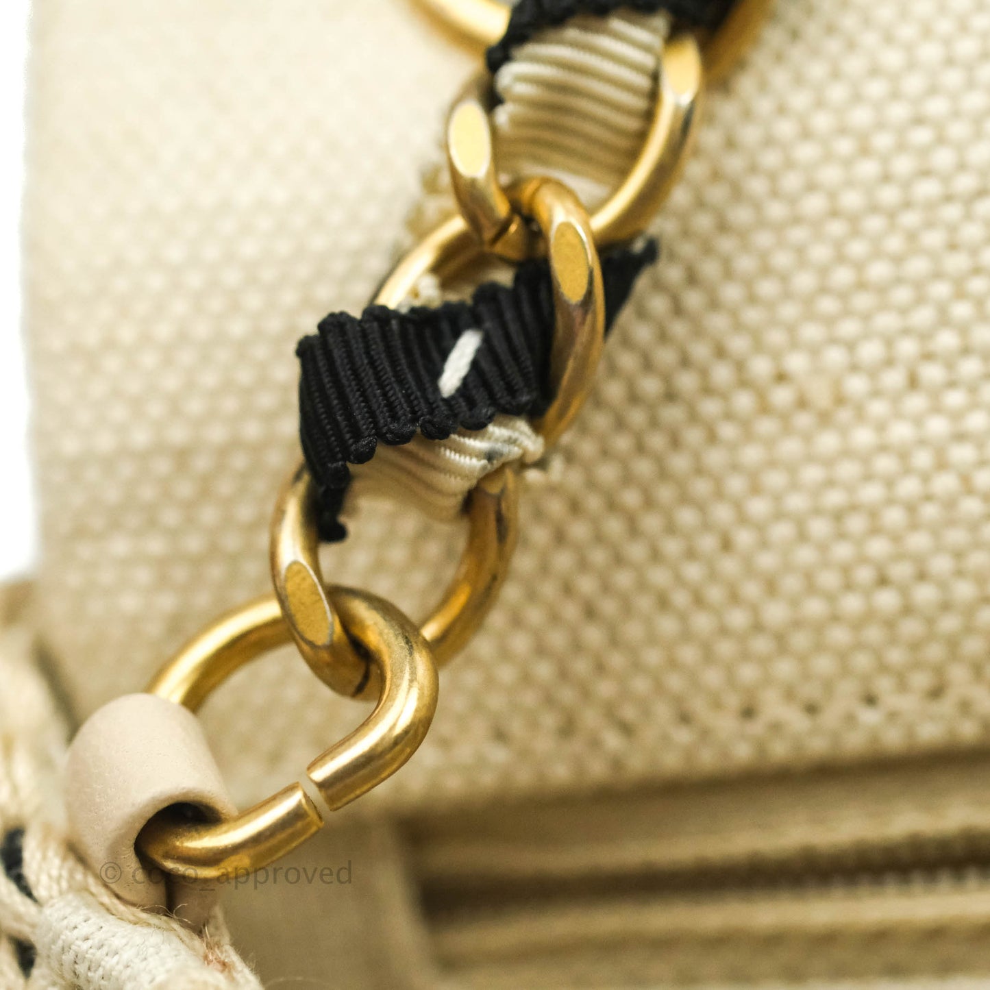 Chanel Mini Rectangular Flap Beige Tweed Chain Braid Aged Gold Hardware 19P