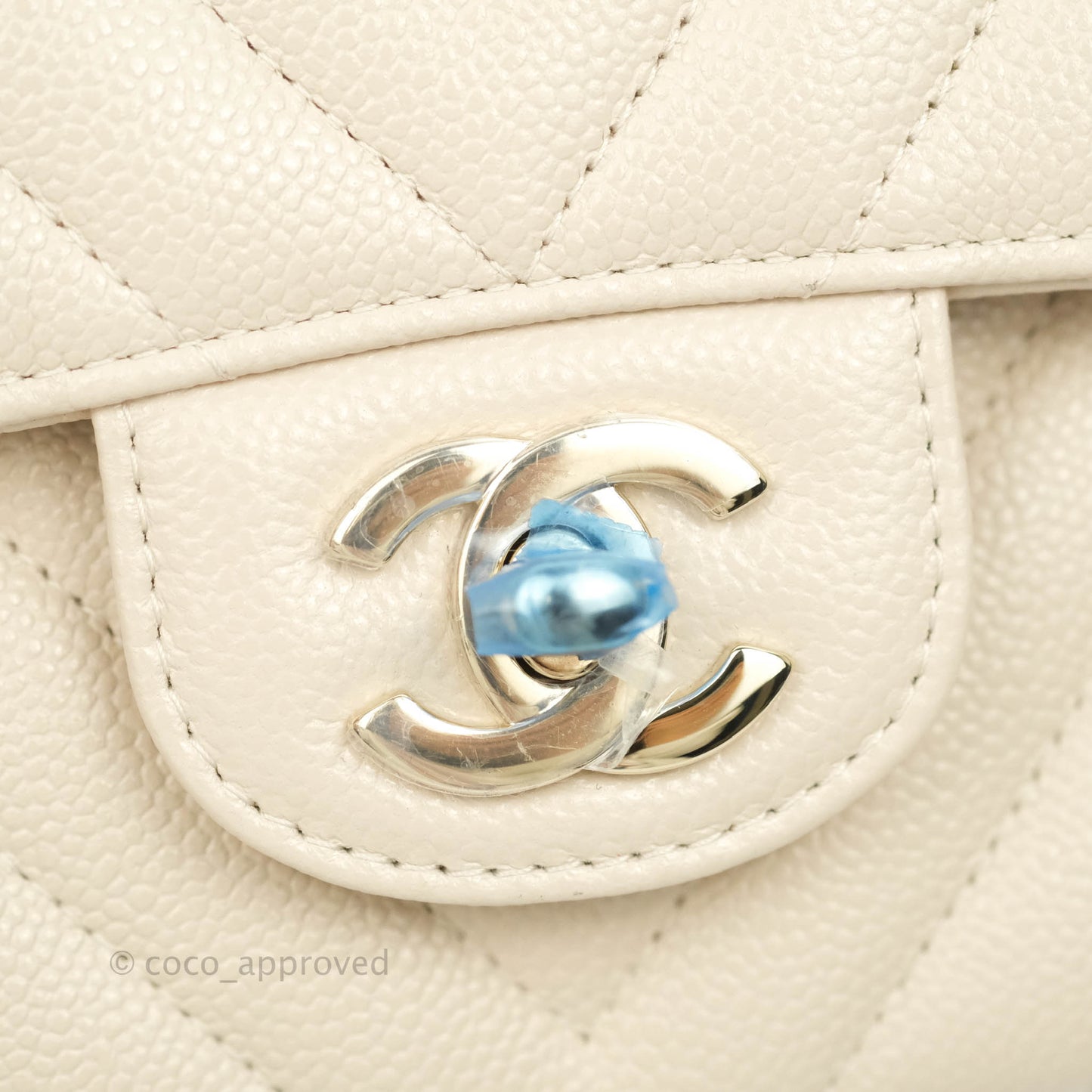 Chanel Classic M/L Medium Double Flap Chevron Light Beige Caviar Gold Hardware 20B