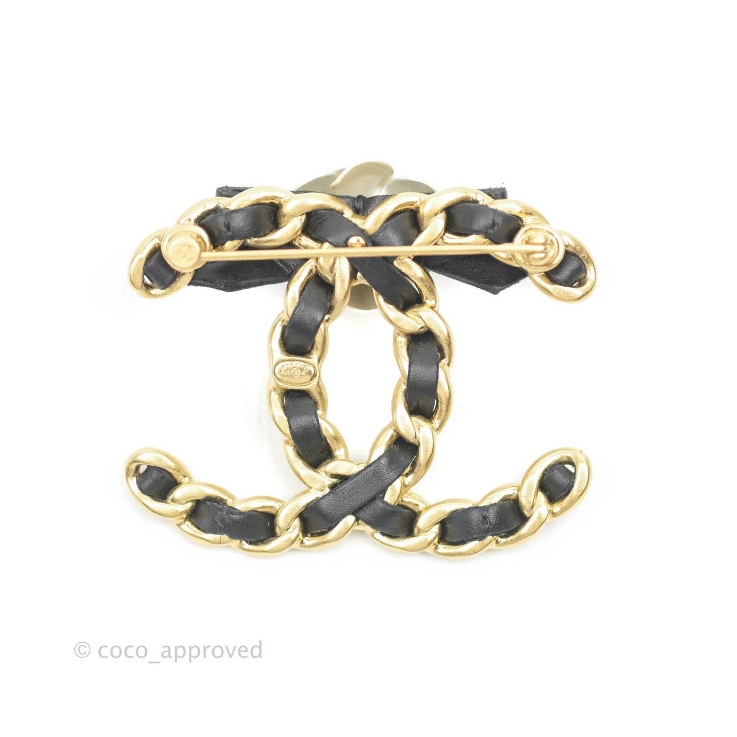 Chanel CC Braid Camellia Brooch Aged Gold Tone 20A