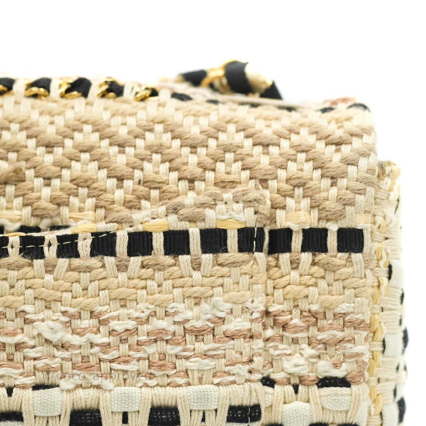 Chanel Mini Rectangular Flap Beige Tweed Chain Braid Aged Gold Hardware 19P