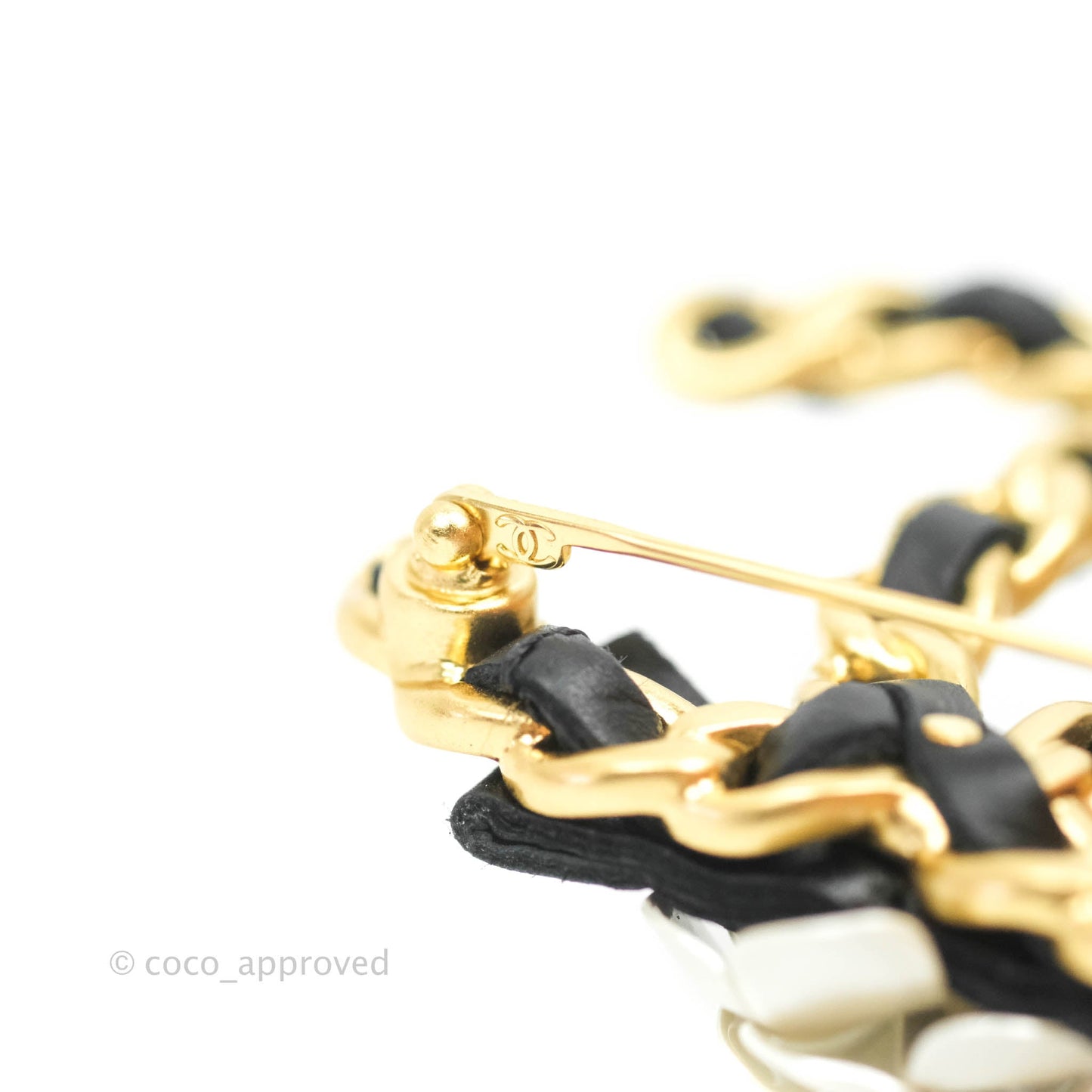 Chanel CC Braid Camellia Brooch Aged Gold Tone 20A