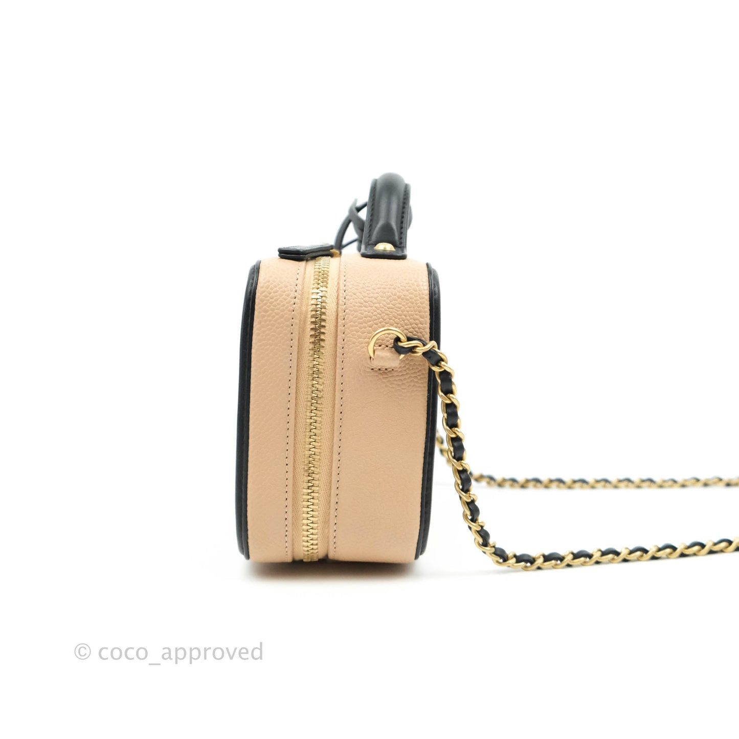 Chanel Quilted Small CC Filigree Vanity Case Beige Black Caviar