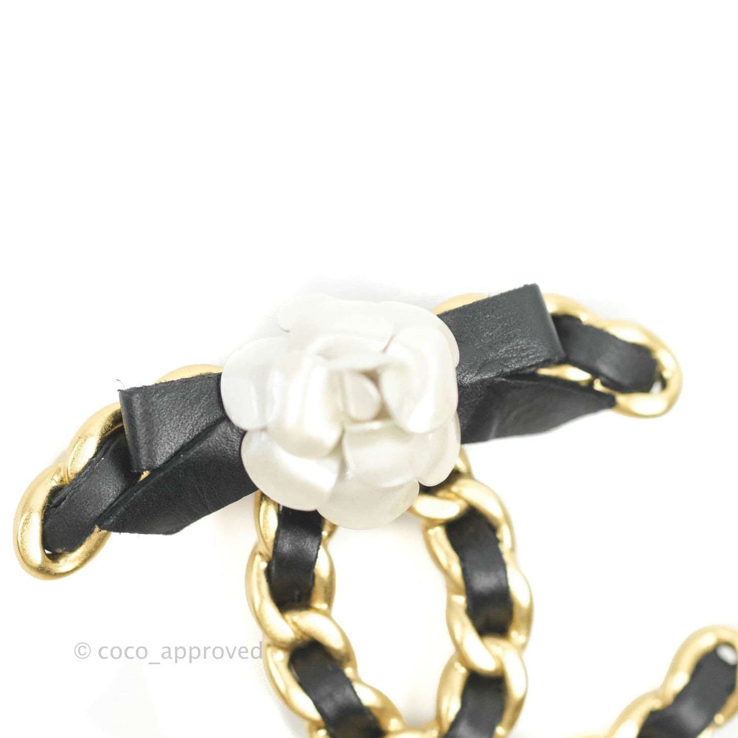 Chanel CC Braid Camellia Brooch Aged Gold Tone 20A