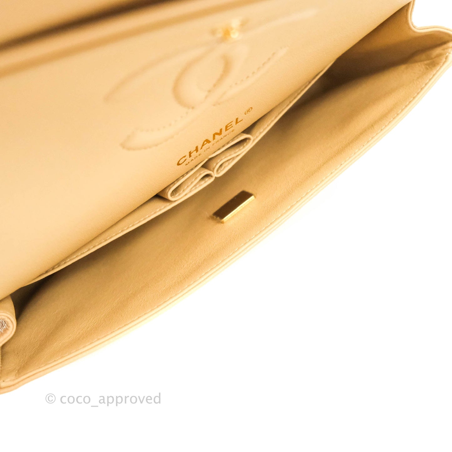 Chanel Classic M/L Medium Double Flap Beige Caviar Gold Hardware