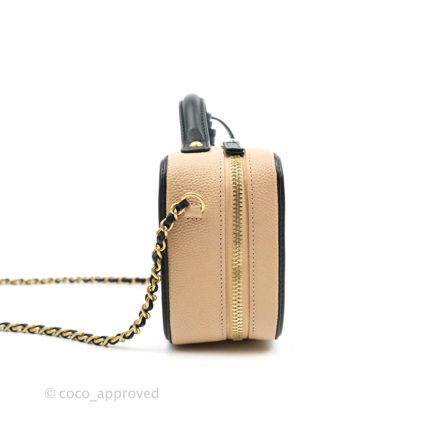Chanel Quilted Small CC Filigree Vanity Case Beige Black Caviar