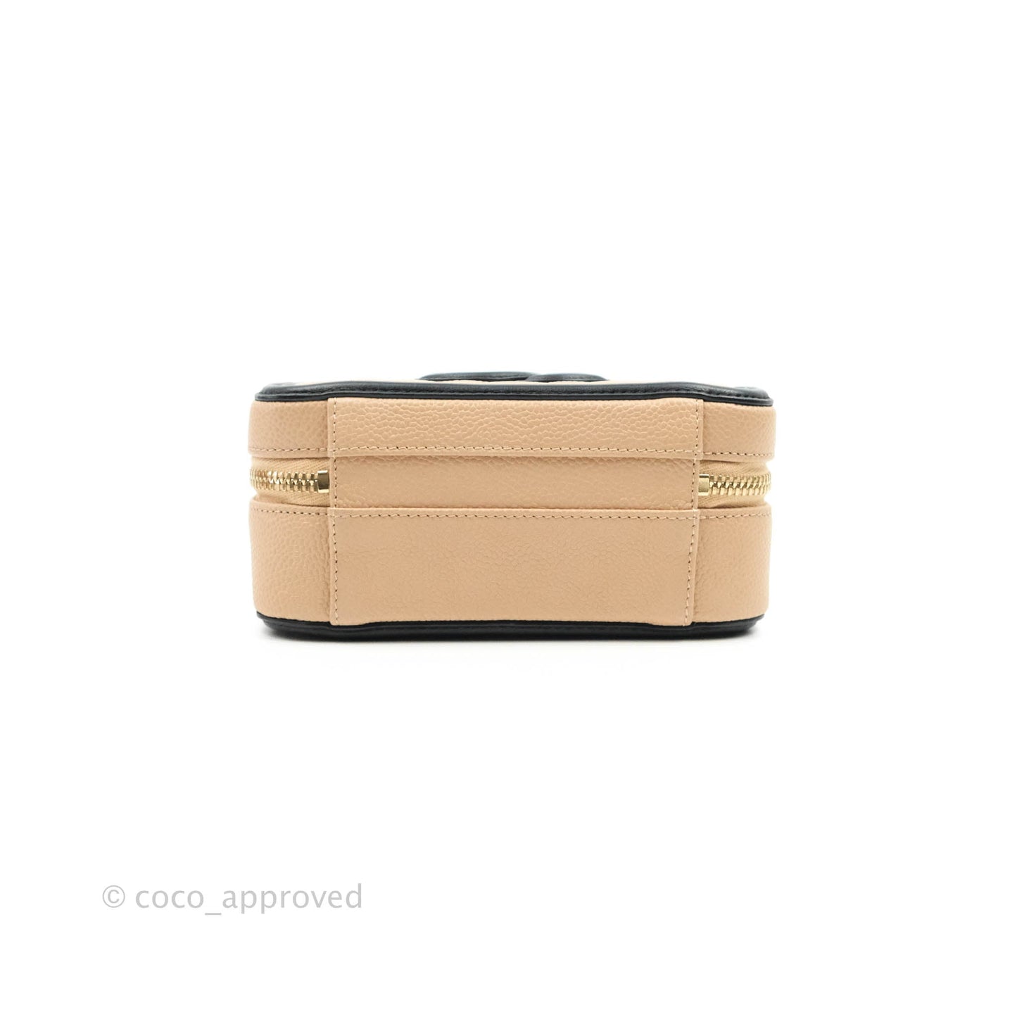 Chanel Quilted Small CC Filigree Vanity Case Beige Black Caviar