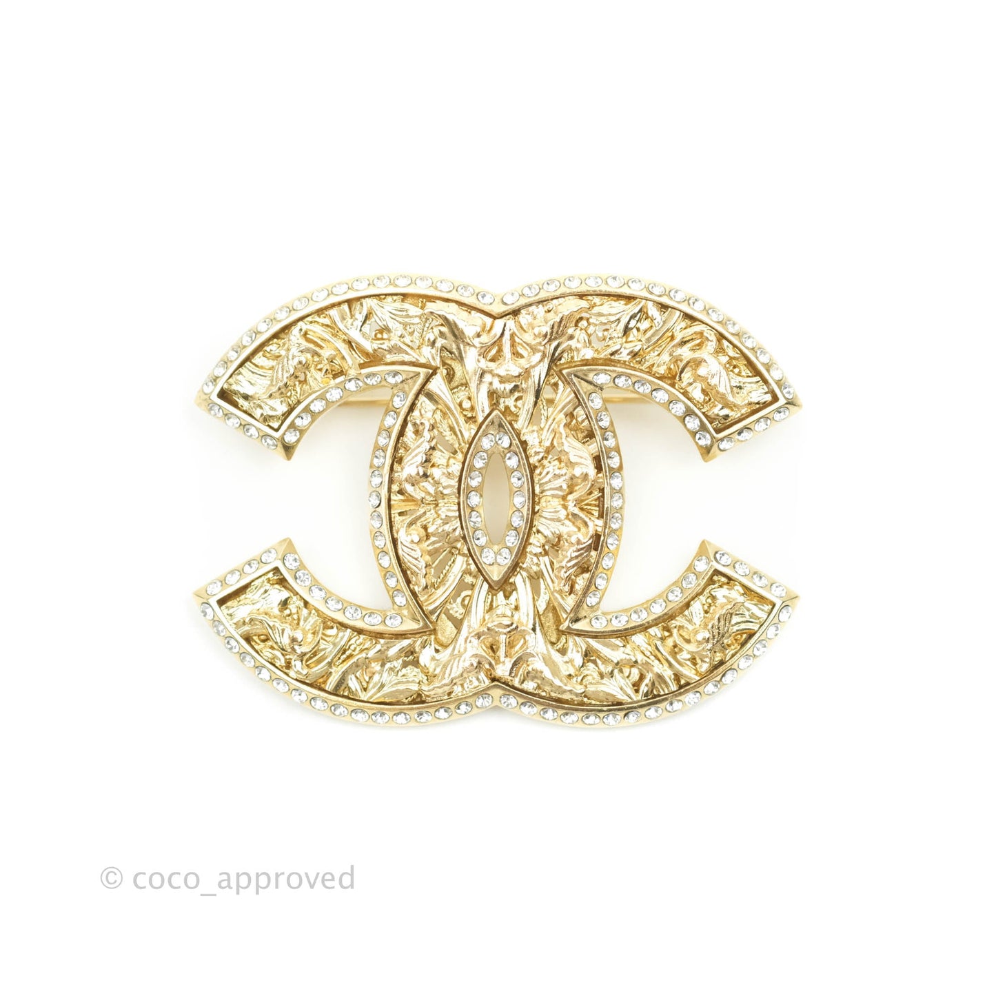 Chanel CC Crystal Brooch Gold Tone 21A
