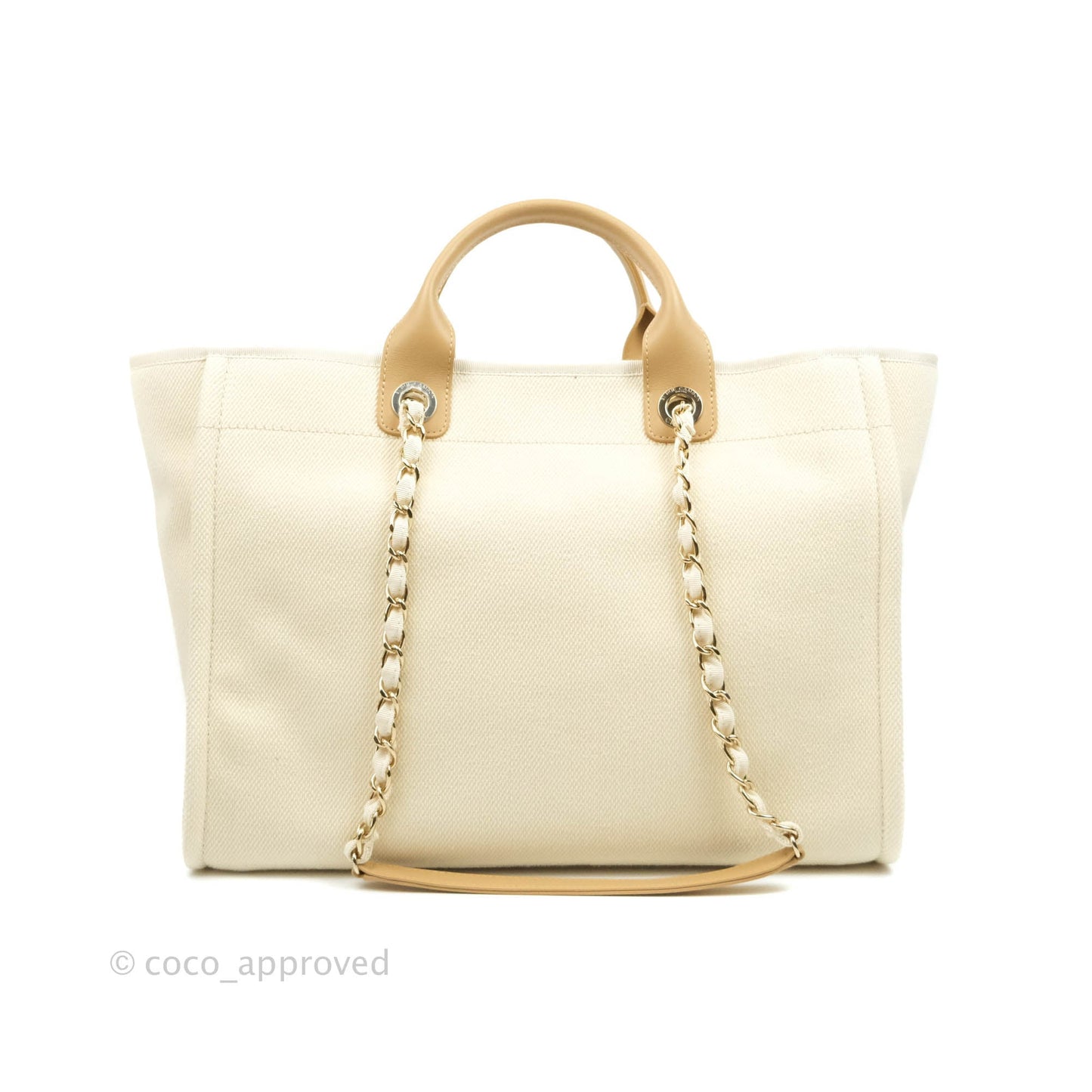 Chanel Medium (Large) Deauville Light Beige Canvas Imitation Pearl