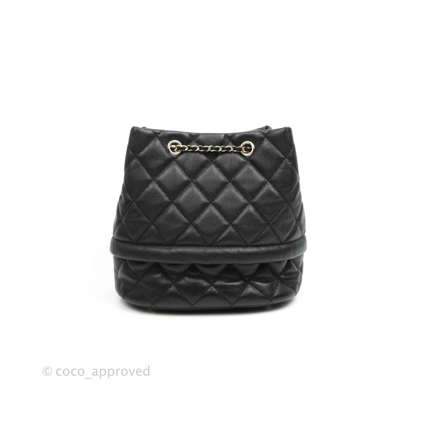 Chanel Quilted Rolled Up Bucket Drawstring Bag Black Caviar Gold Hardware