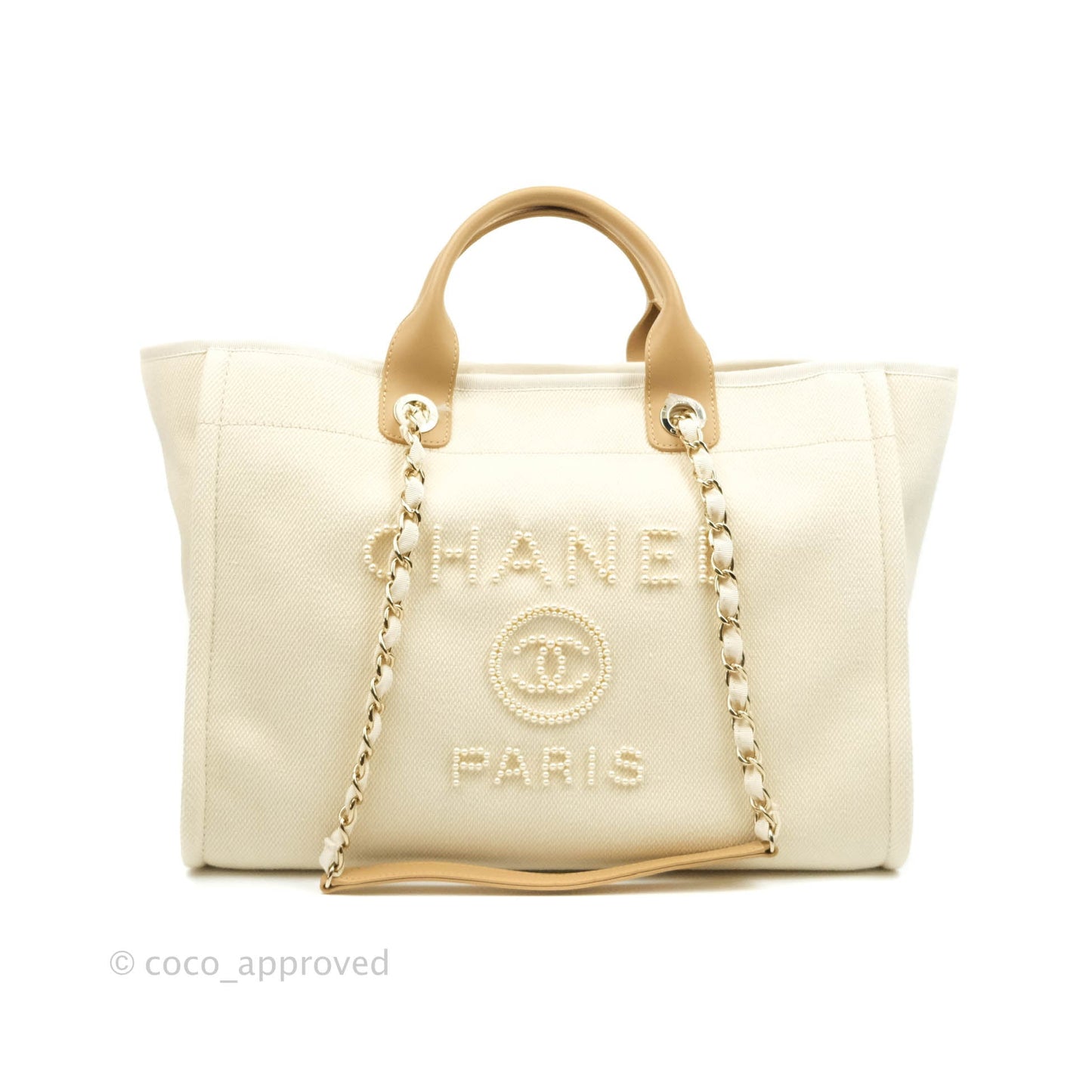 Chanel Medium (Large) Deauville Light Beige Canvas Imitation Pearl