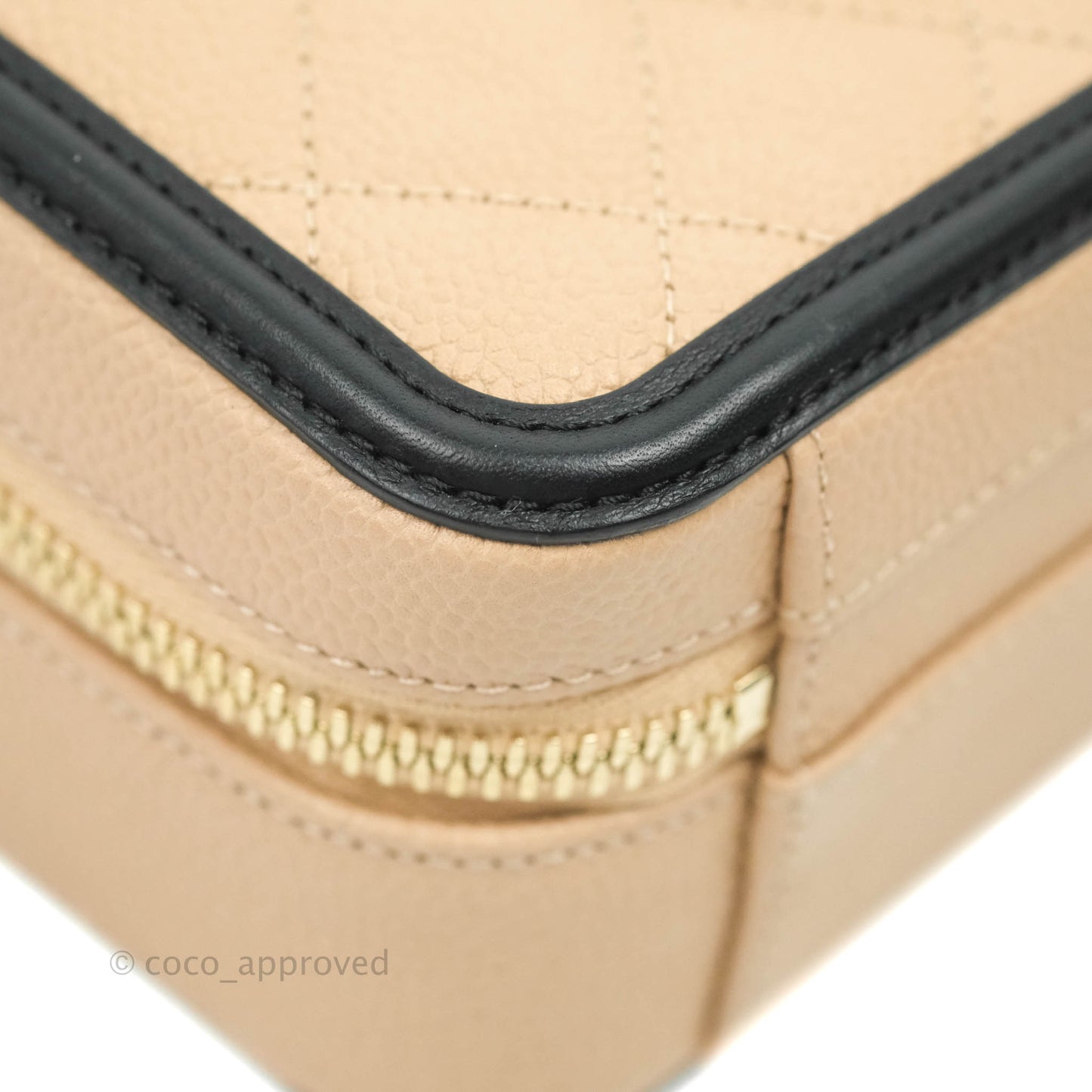 Chanel Quilted Small CC Filigree Vanity Case Beige Black Caviar