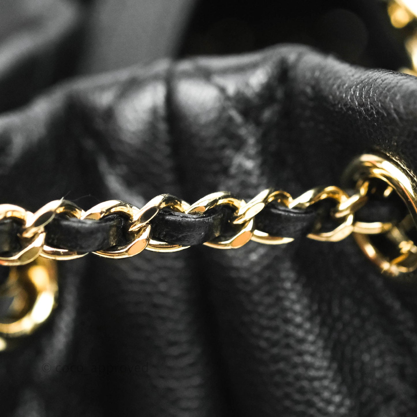 Chanel Quilted Rolled Up Bucket Drawstring Bag Black Caviar Gold Hardware