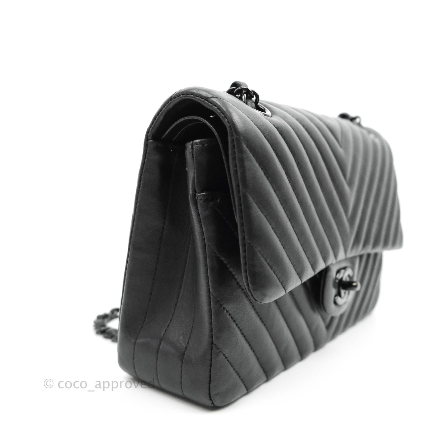 Chanel Classic Chevron M/L Medium Double Flap So Black Lambskin